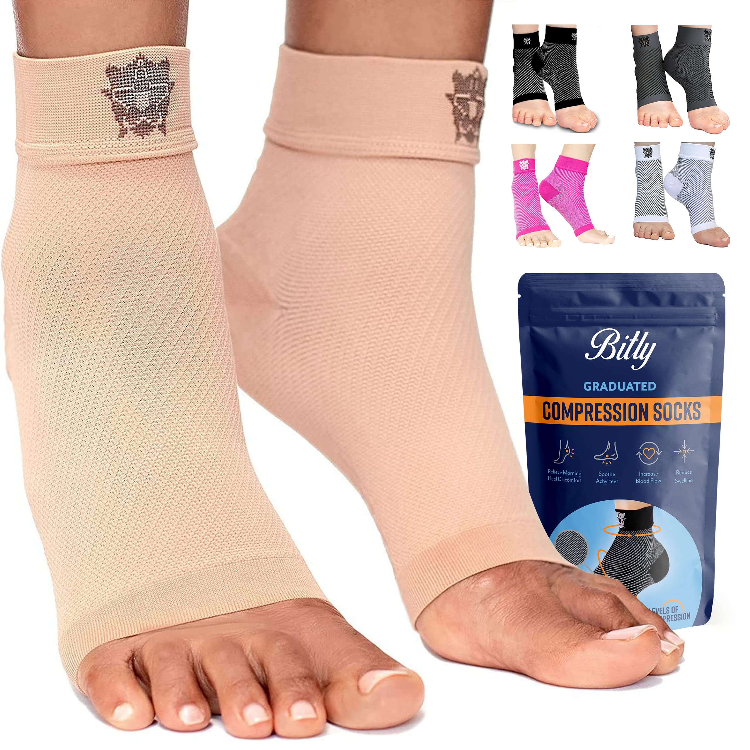 Plantar Fasciitis Compression Socks for Women & Men - Foot & Ankle Support Sleeves, Nude Color, Size S - Relieve Heel Pain & Arch Support for Running, Walking & All-Day Wear