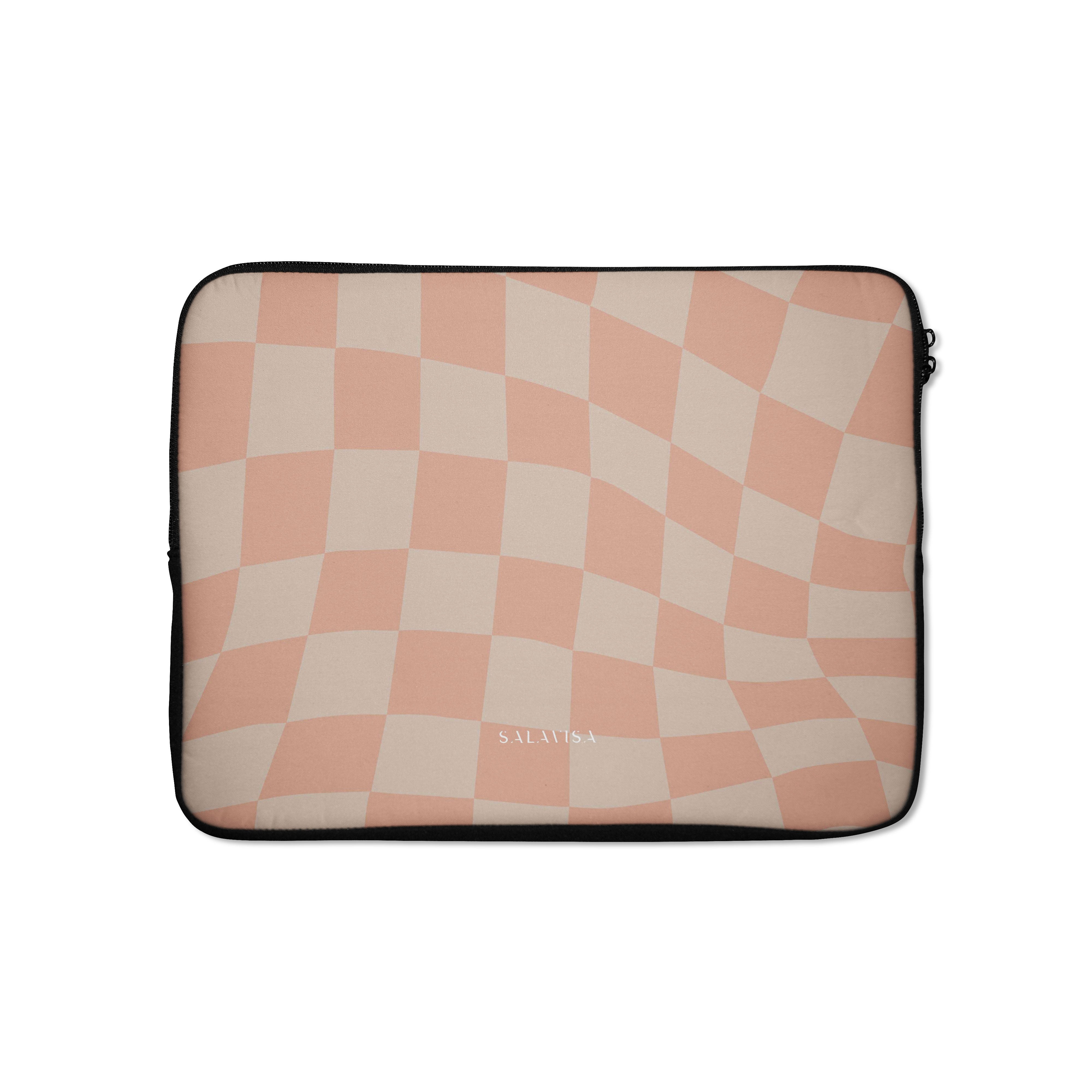 Stylish Neutral Wave Checkered Laptop Sleeve Case - Protective 13-15 Inch MacBook/Notebook Cover - Perfect for Work, School & Travel Accessories
