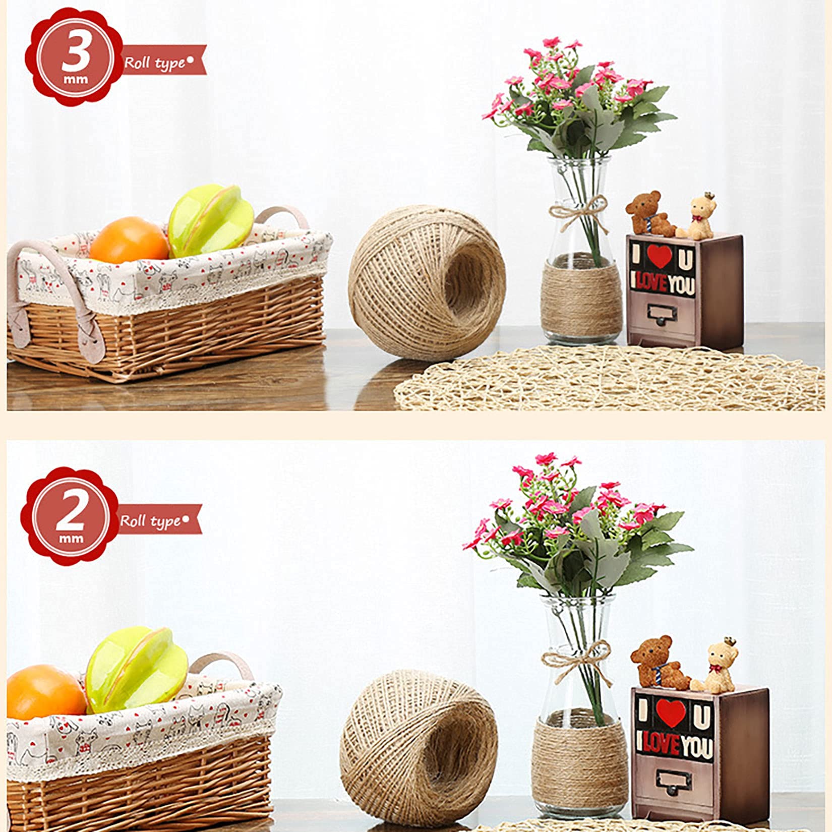 Natural Jute Rope - Strong Twisted Hemp Twine & Braided Sisal Rope for Crafts, Boating, Gardening, Climbing & Home Decor | Durable Eco-Friendly Rope for DIY Projects, Marine Use & Outdoor Activities