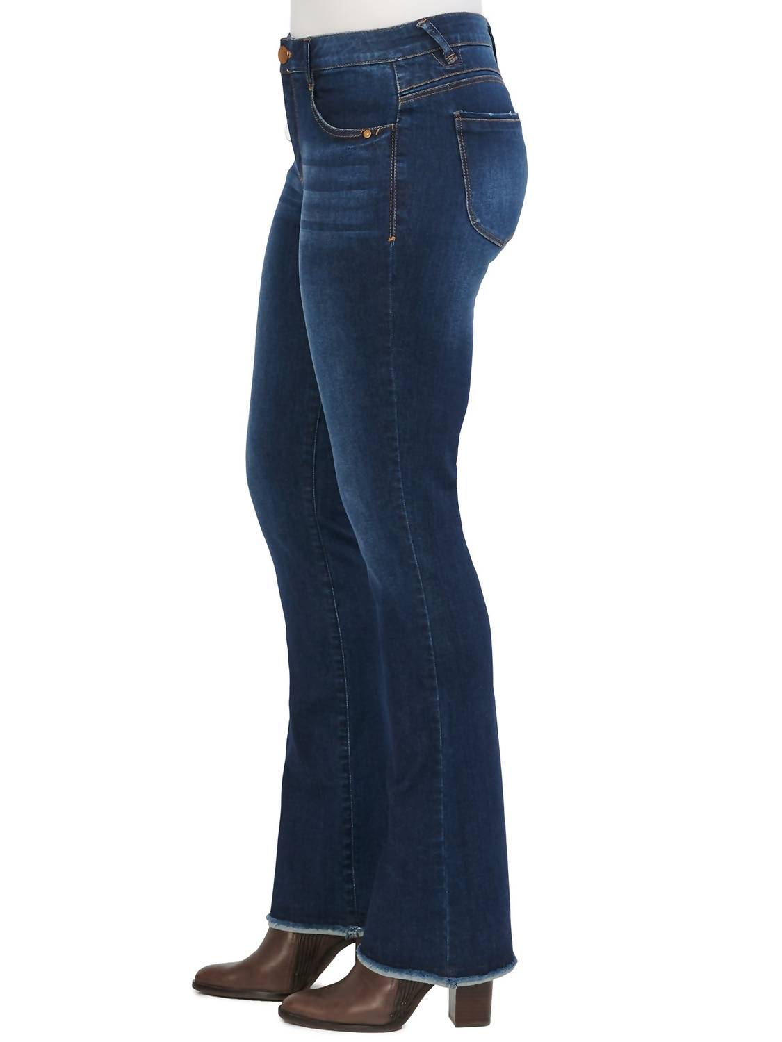 Absolution High Rise Itty Bitty Bootcut Jeans with Reverse Frayed Hem - Dark Indigo Denim for Women | Perfect for Casual Outfits & Night Out Looks