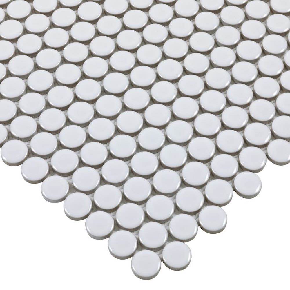Premium White Glossy Porcelain Mosaic Tile - Urbana Penny Collection - Perfect for Kitchen Backsplash, Bathroom Walls & Flooring
