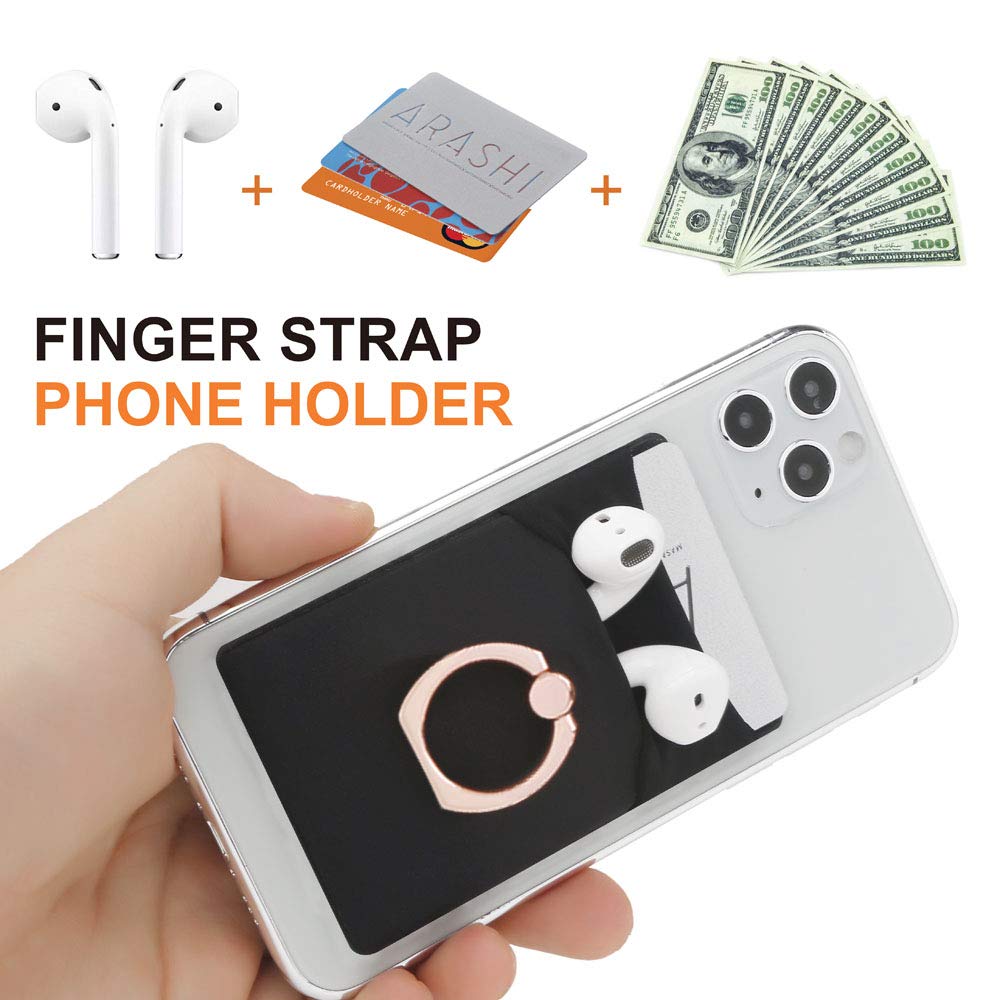 4-in-1 Magnetic Phone Wallet with Card Holder, Finger Strap & Kickstand - Stretchable Spandex Sleeve for iPhone 11/12/13/14, Samsung Galaxy - Perfect for Gym, Travel & Everyday Use