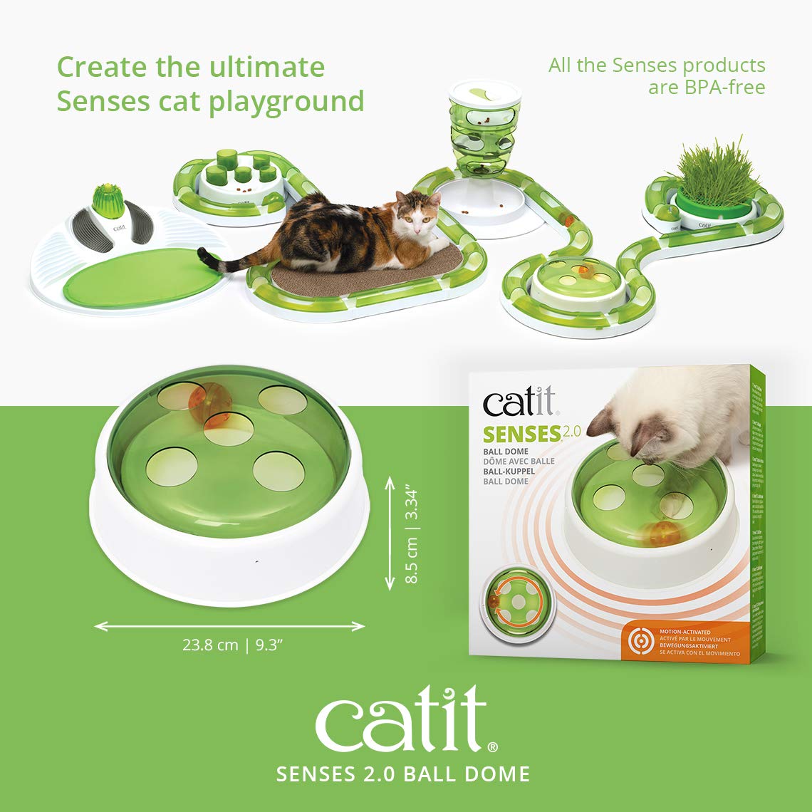 Catit Senses 2.0 Ball Dome Interactive Cat Toy - Motion-Activated Cat Play Toy with 2 Play Modes, No Batteries Included - Fun Exercise & Mental Stimulation for Indoor Cats