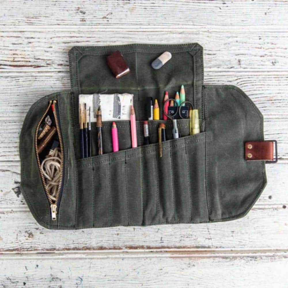 Peg and Awl Tool Roll - Mini Artist Sendak Roll for Paintbrushes, Pens & Art Supplies | Compact Leather Organizer for Travel, Studio & Outdoor Sketching