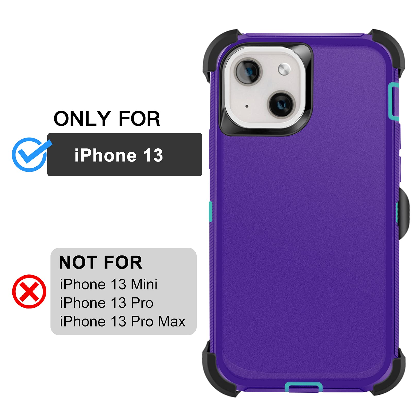 AICase Heavy Duty Military Grade Shockproof iPhone 13/14 Case with Belt Clip Holster & Screen Protector - Full Body Protection, Dustproof & Drop Proof Rugged Phone Cover (Purple) - Perfect for Construction, Outdoor Adventures & Active Lifestyles