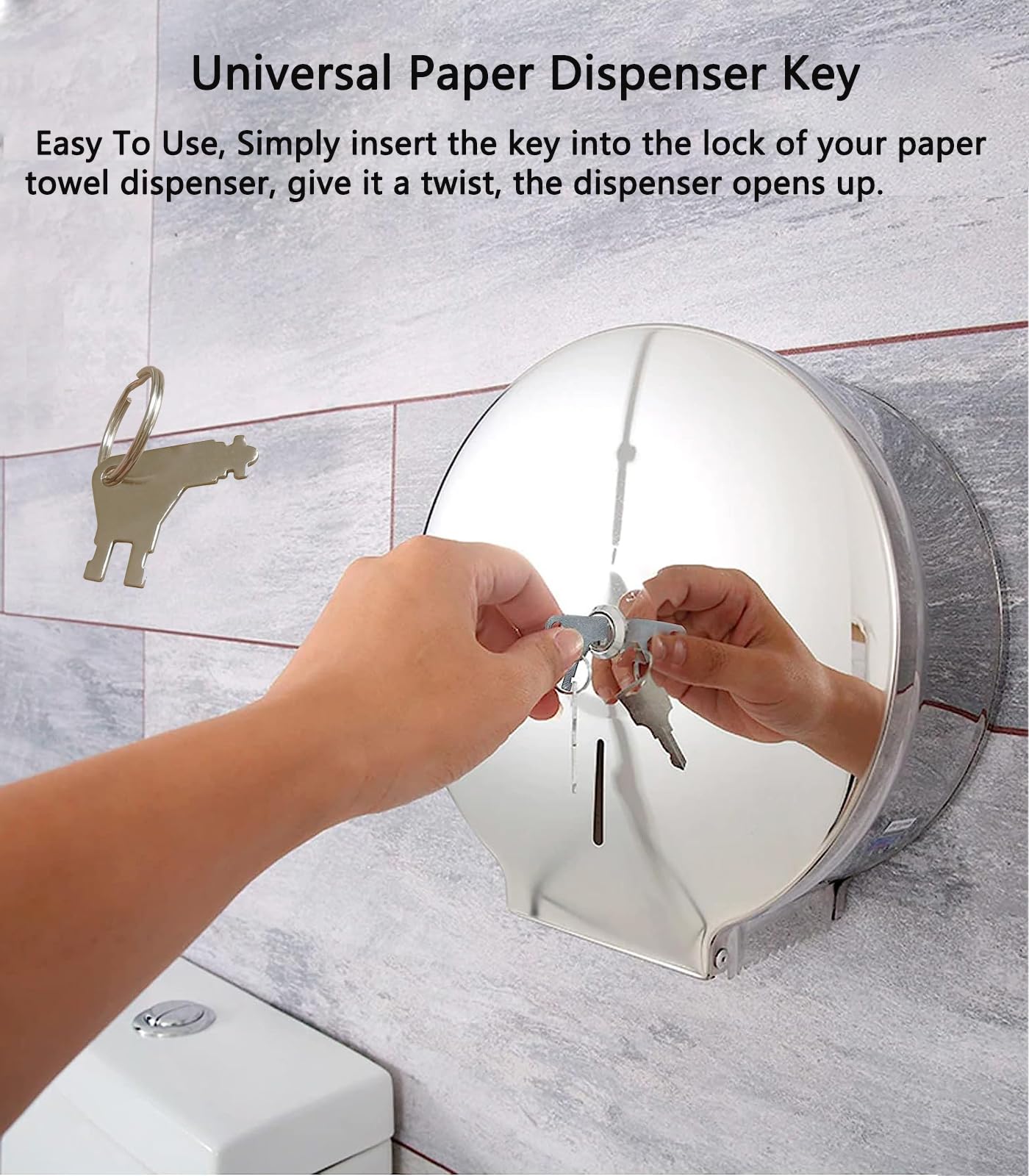 Universal Paper Towel Dispenser Key 5-Pack - Compatible with Georgia Pacific Toilet Paper Dispensers + 2 Keychains (Silver) - Ideal for Restrooms, Offices, Schools, and Commercial Facilities