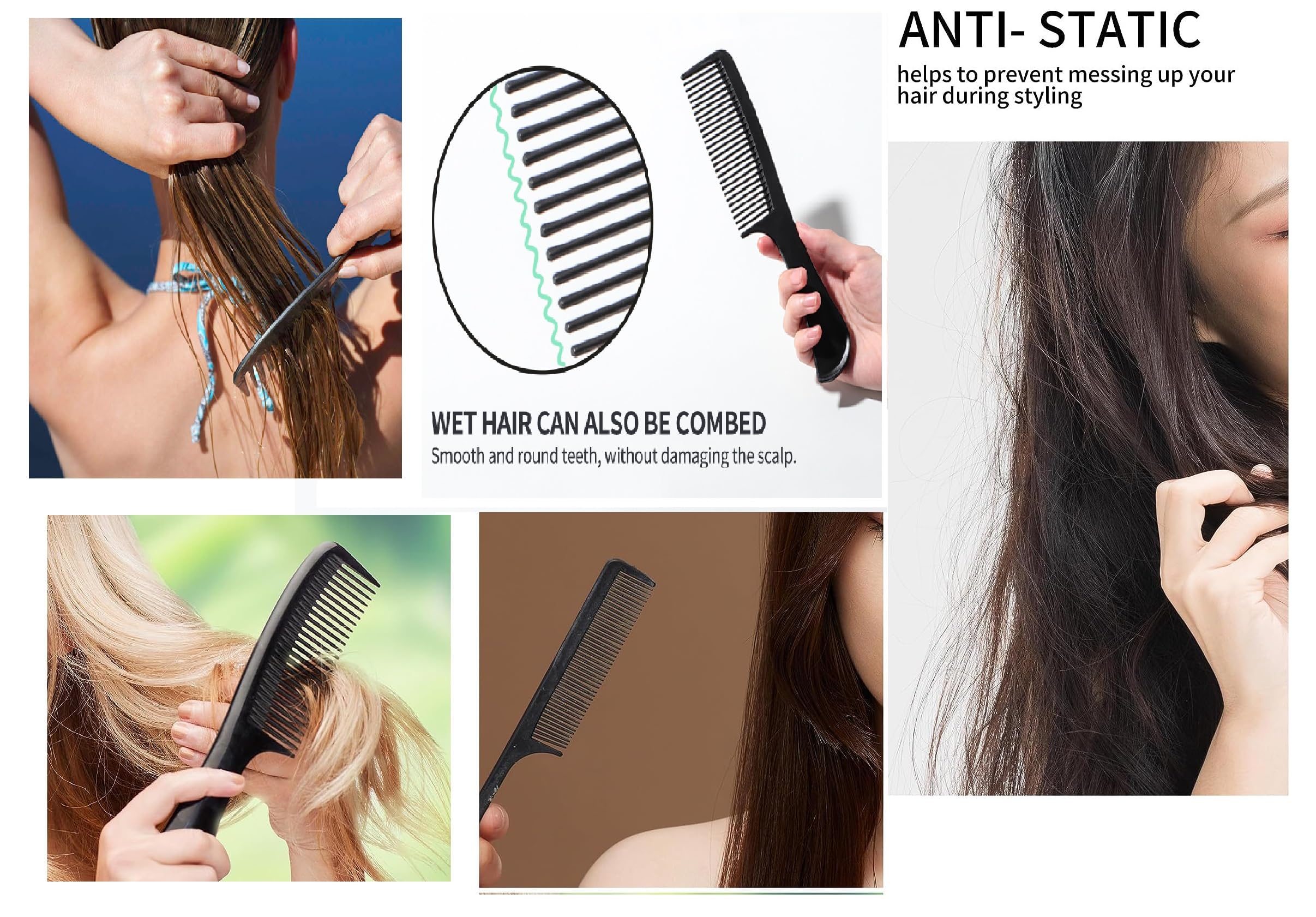 Professional 10-Piece Vinyl Hair Comb Set for Styling & Cutting - Barber & Salon Styling Tools Kit (Black) - Perfect for Hairdressers, Home Use & Salon Styling