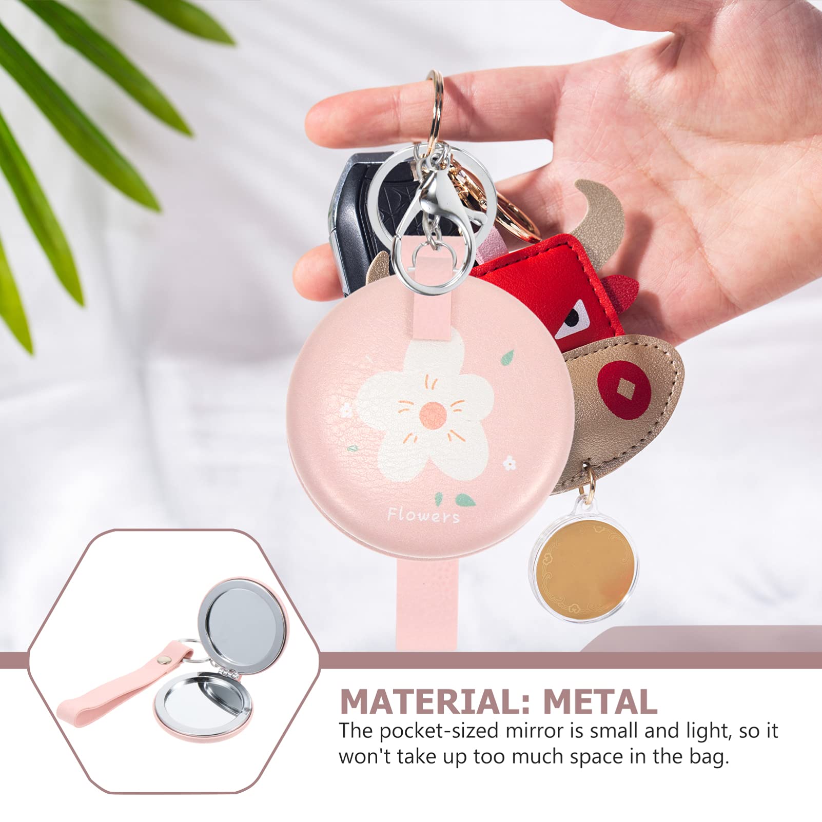 Portable Folding Travel Mirror - Dual-Sided Round Cosmetic Mirror with Keychain, Handheld Compact Makeup Mirror for Women | Perfect for Travel, Outdoor Activities, and On-the-Go Touchups (Pink)