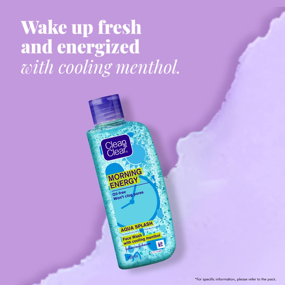Clean & Clear Morning Energy Aqua Splash Hydrating Facial Cleanser - 150ml Blue Bottle for Refreshing Morning Skincare Routine | Gentle Face Wash for Oily & Acne-Prone Skin | Wake Up Your Skin with Energizing Formula