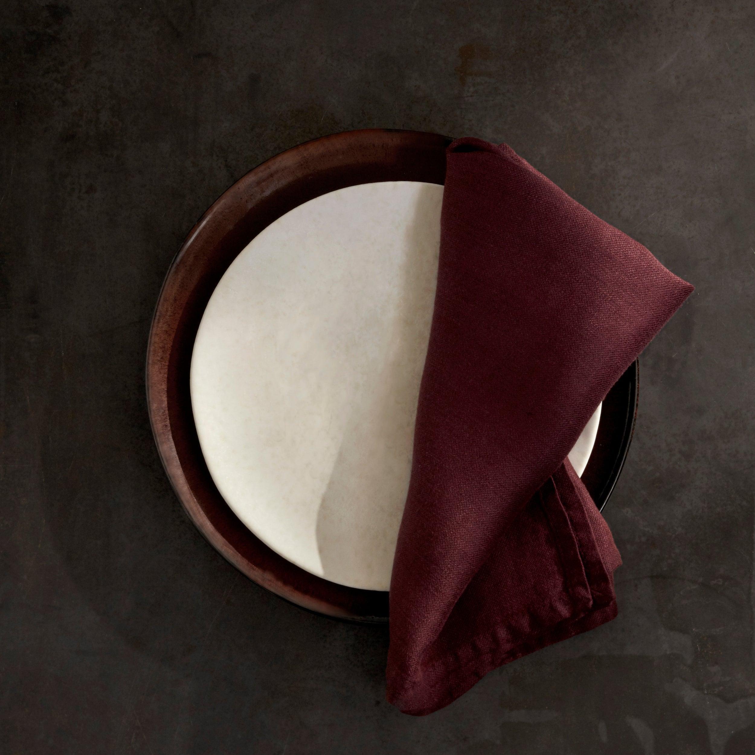 Premium Linen Sateen Napkins Set of 4 - Elegant Wine Color Dinner Napkins for Fine Dining, Wedding, and Formal Events