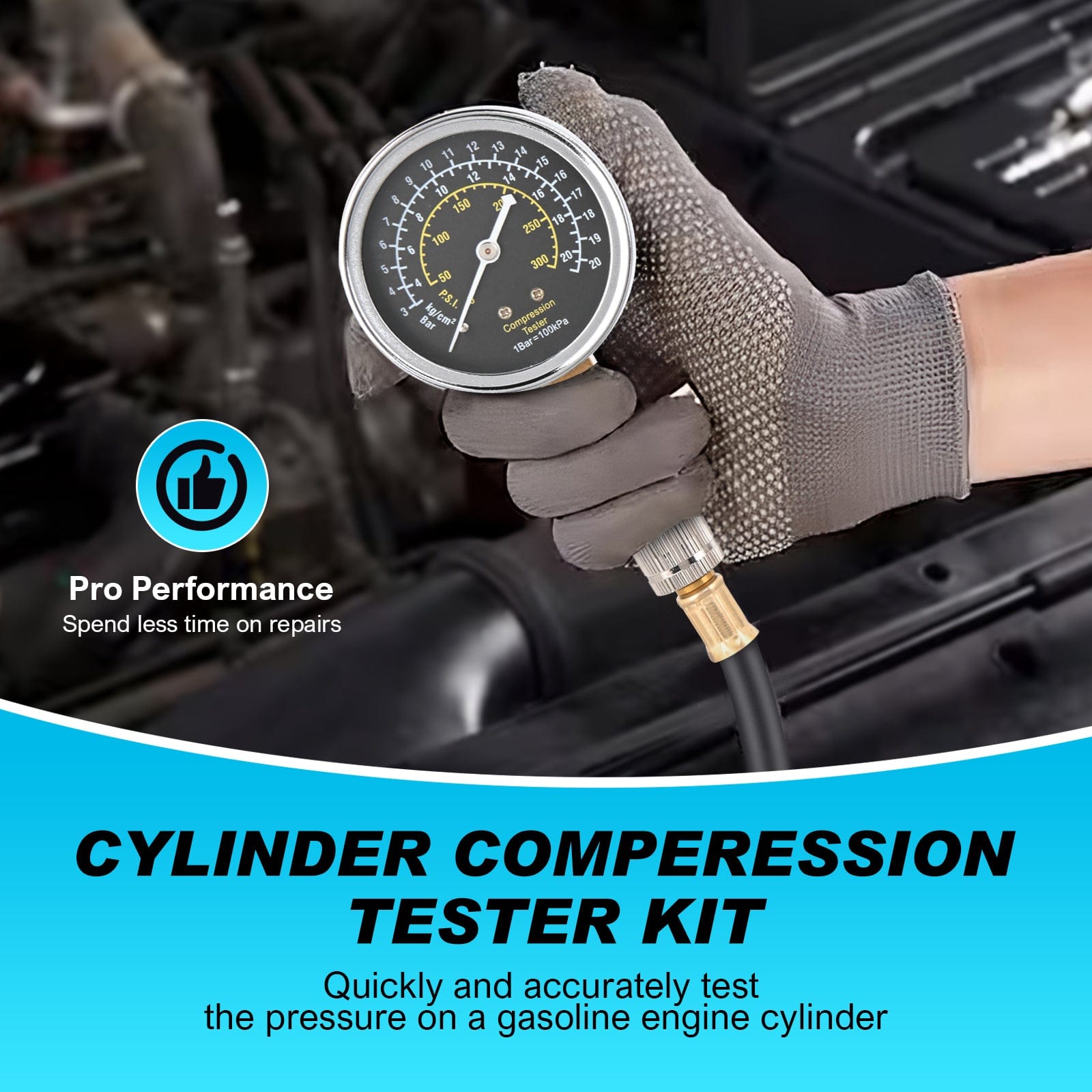 11-Piece Engine Compression Tester Kit with Spark Plug - Professional Automotive Diagnostic Tool for Cars, Trucks & Motorcycles - Perfect for Mechanics & DIY Enthusiasts