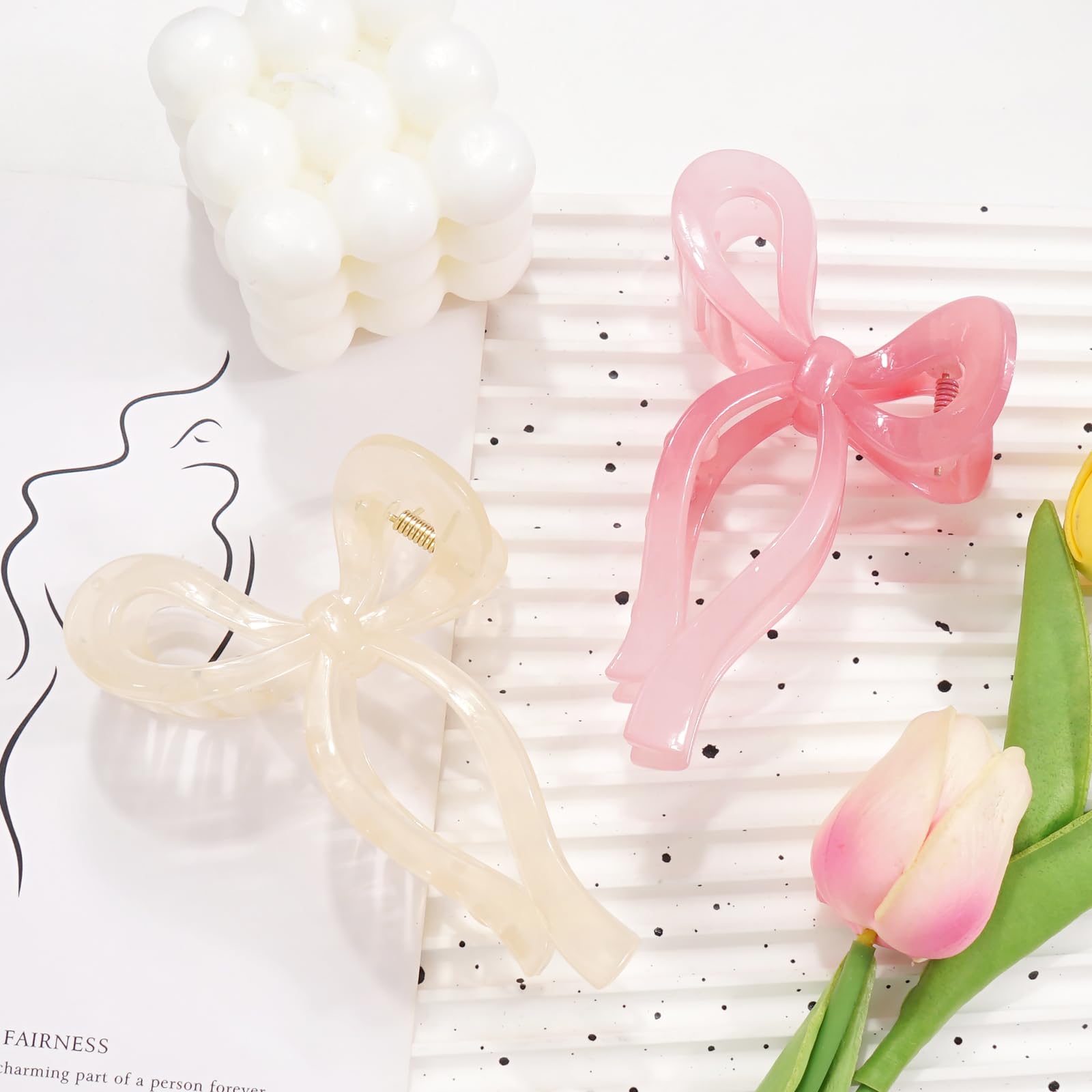 Ayesha Bow Claw Clips for Thick Hair - 2 Color Ribbon Hairpins for Girls | Perfect for School & Parties