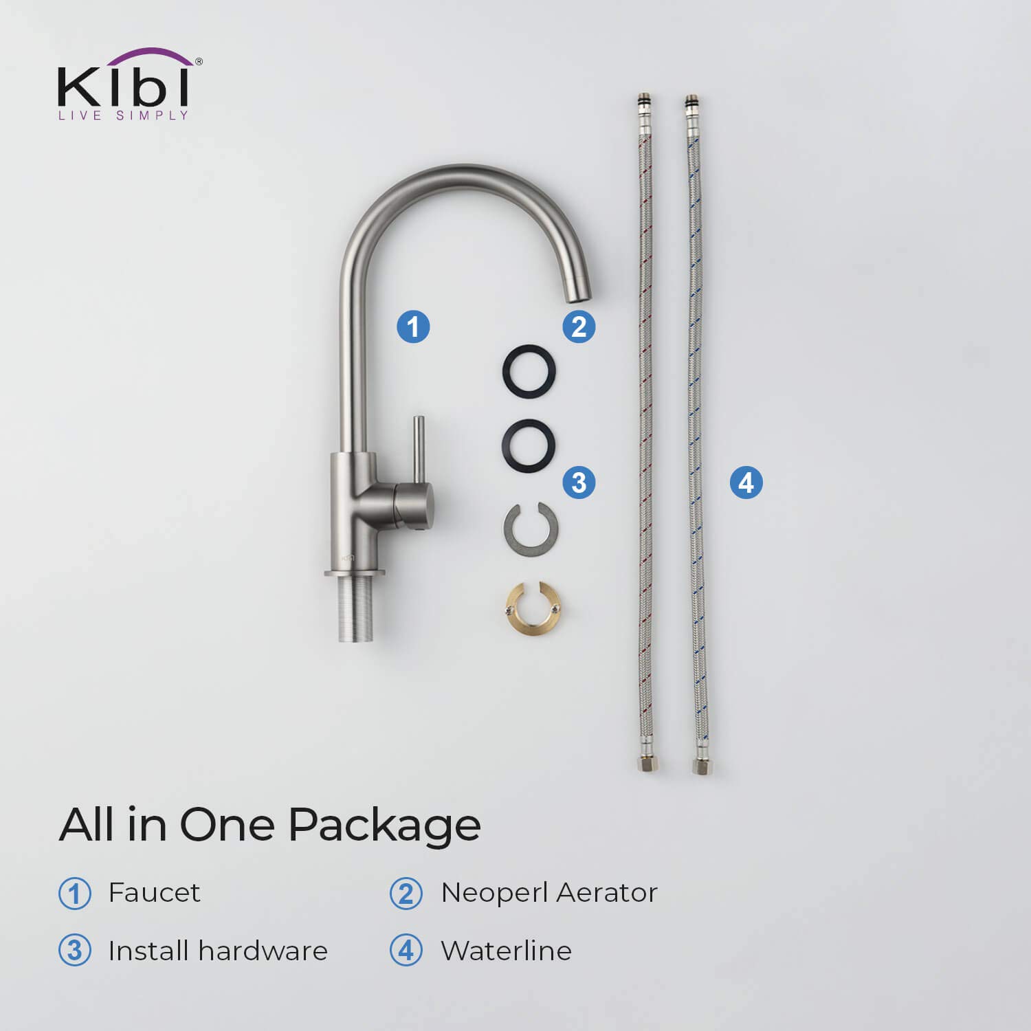 KIBI Lowa Single Handle Bar Sink Faucet with 360° Swivel Spout - High Arc Kitchen Faucet with Soap Dispenser, Brushed Nickel Finish (KKF2001) | Perfect for Small Kitchen Sinks, Bar Areas, and RV Use