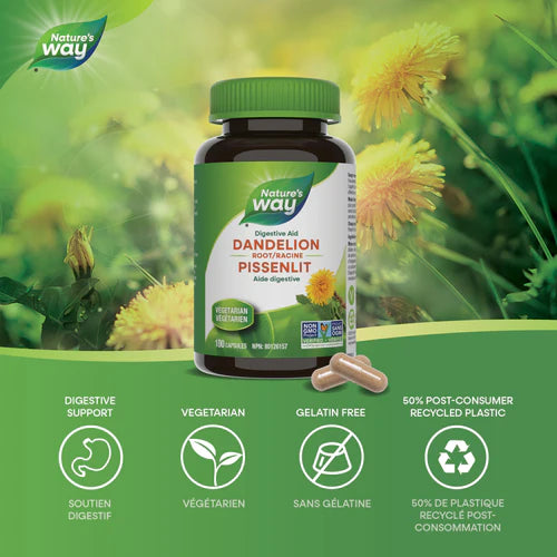 Nature's Way Dandelion Root 100 Veggie Caps - Organic Herbal Supplement for Liver Support & Detox - Perfect for Daily Wellness & Natural Cleansing