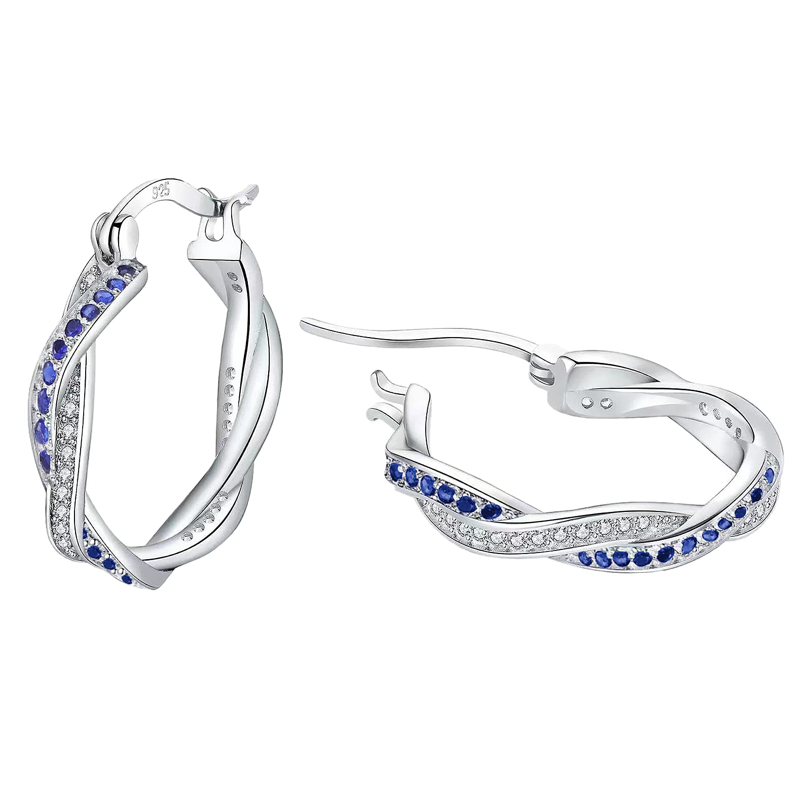 FUNTE® 925 Sterling Silver Hoop Earrings for Women - Lightweight Twisted Hoops with Cubic Zirconia, 20MM/30MM Size Options | Elegant Everyday Jewelry, Perfect for Office, Date Night & Special Occasions