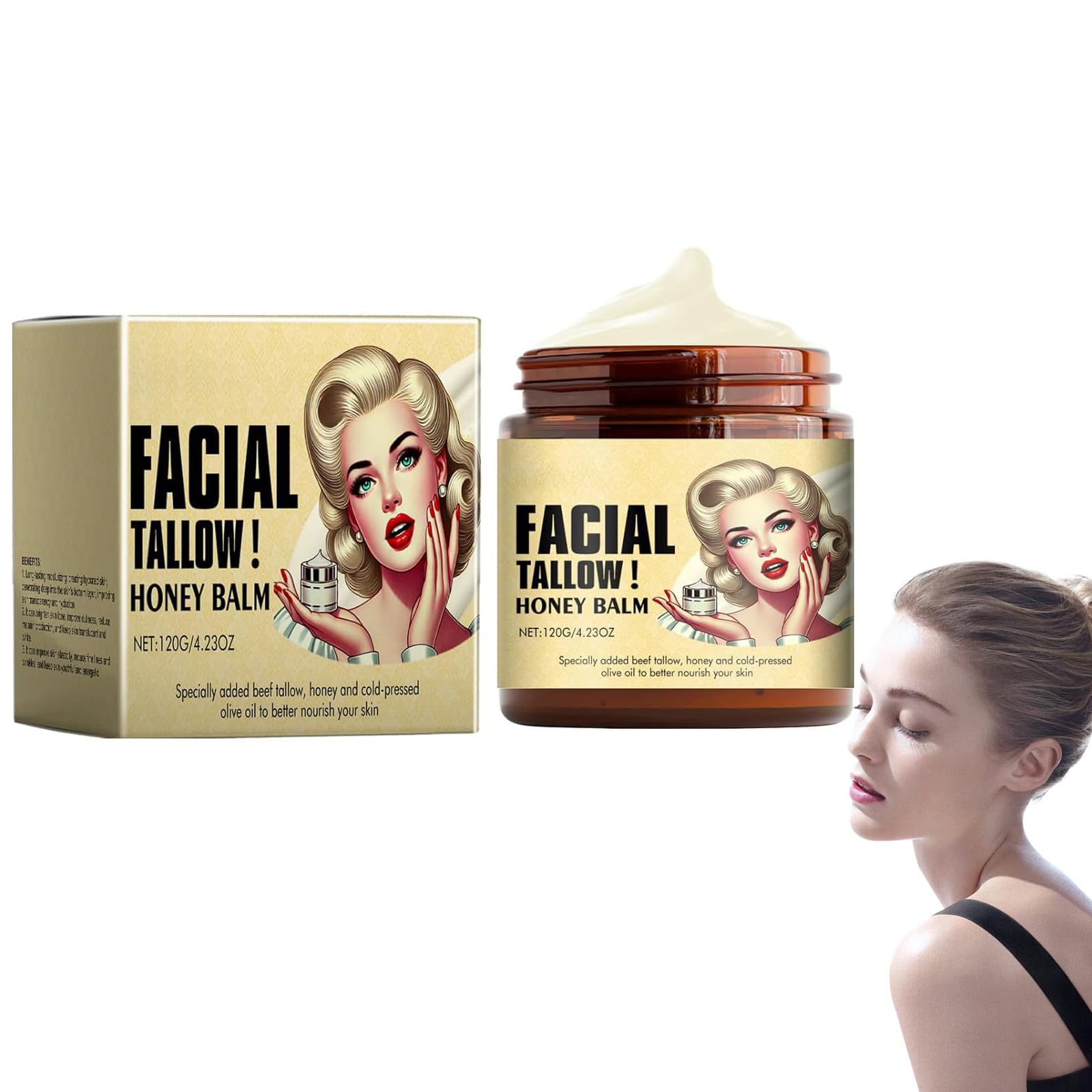Whipped Tallow Honey Balm - Skin & Lip Moisturizer for Dry Skin - 4.23oz