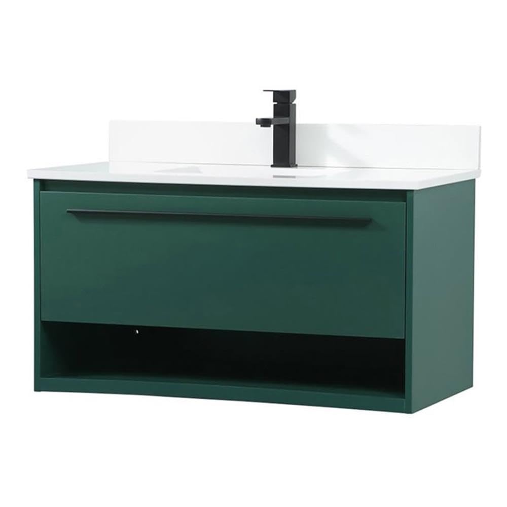 36 Inch Elegant Roman Style Green MDF Bathroom Vanity with Backsplash - Perfect for Small Bathroom Remodel, Guest Bath, or Powder Room Decor