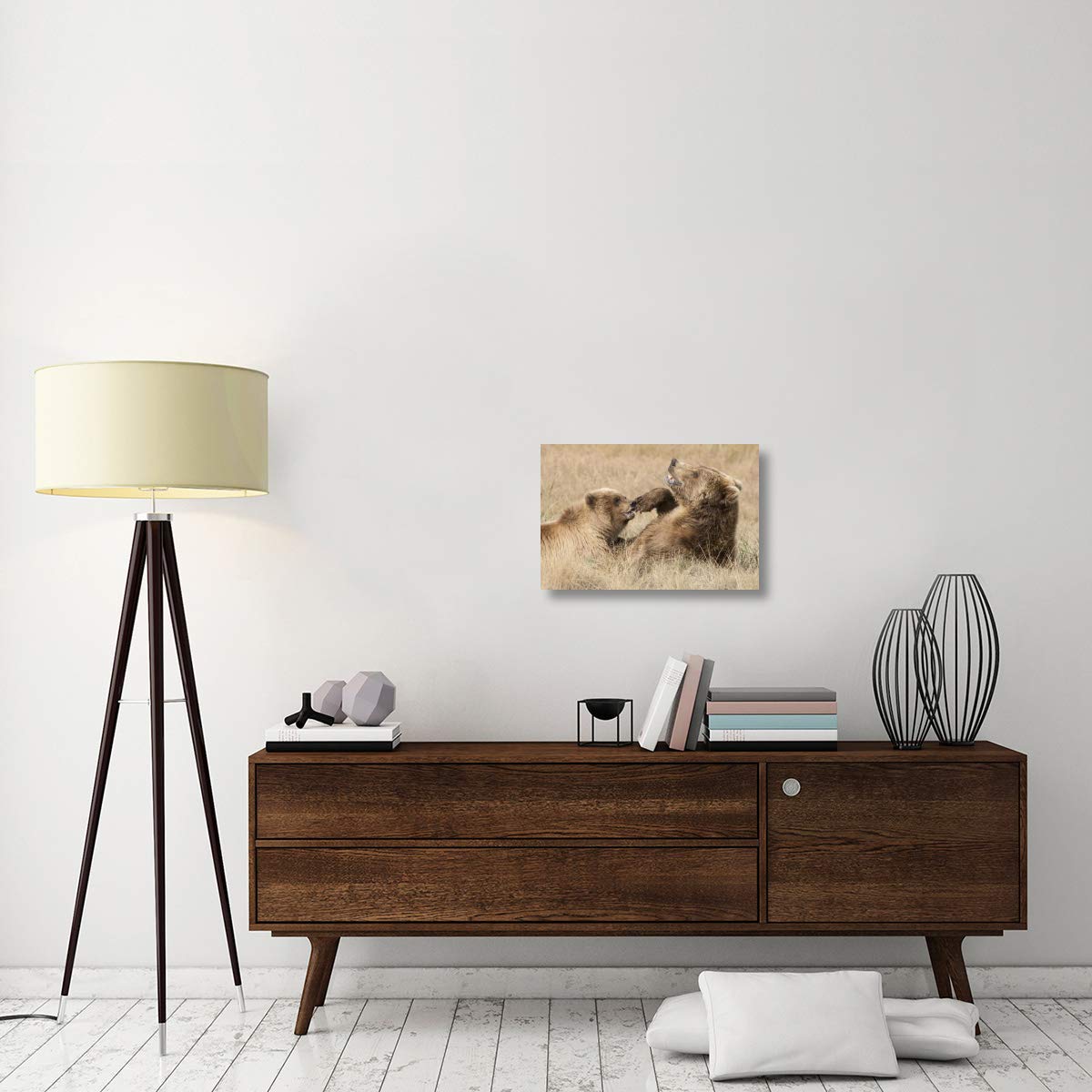 Grizzly Bear Mother and Cub Playing in Katmai National Park Alaska - Stunning Canvas Wall Art 24x16 Inches - Perfect for Living Room, Bedroom & Office Decor