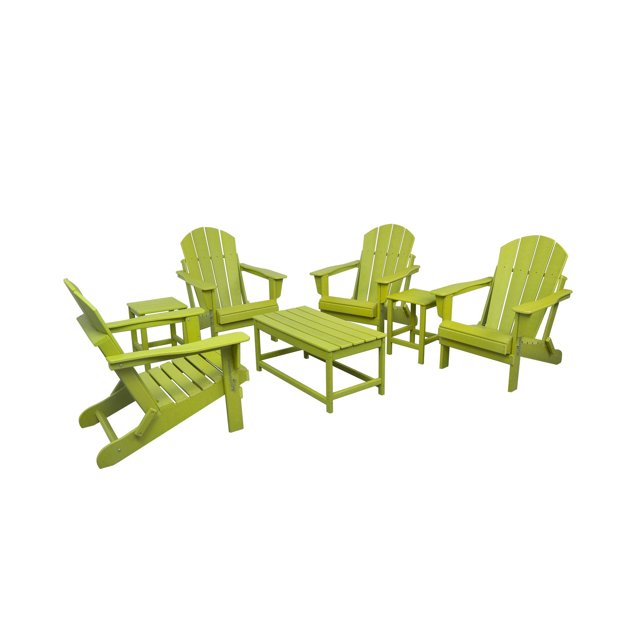 Premium HDPE Adirondack Chairs & Tables Set - 7-Piece Outdoor Patio Furniture with UV/Weather Resistance - Perfect for Backyard, Garden, Balcony, Porch & Lawn Relaxation (Lime Green)