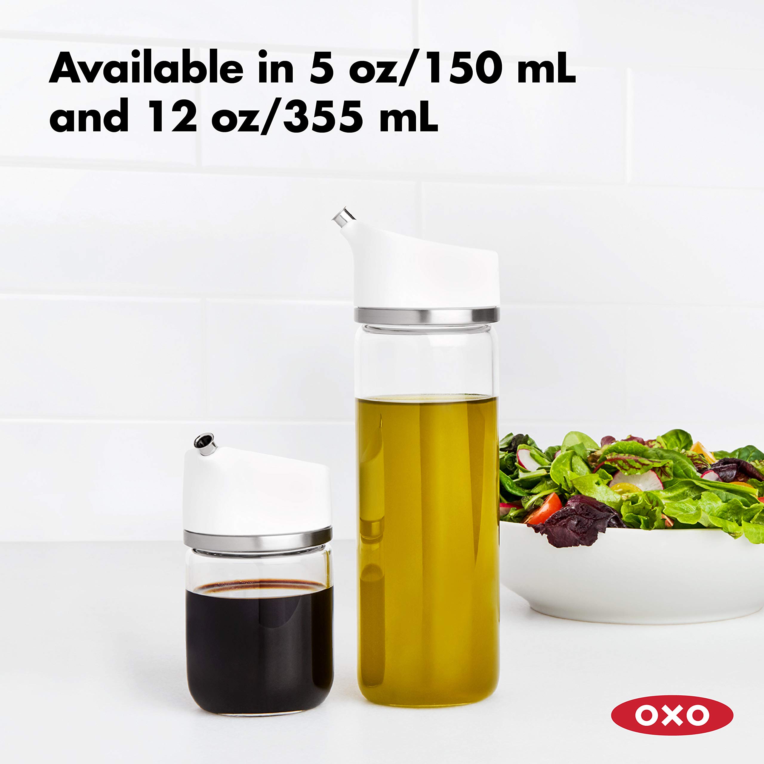 OXO Good Grips 12 oz Precision Pour Glass Oil Dispenser for Kitchen - Olive Oil Bottle with Drip-Free Spout & Ergonomic Handle - Perfect for Cooking, Salad Dressing & Baking