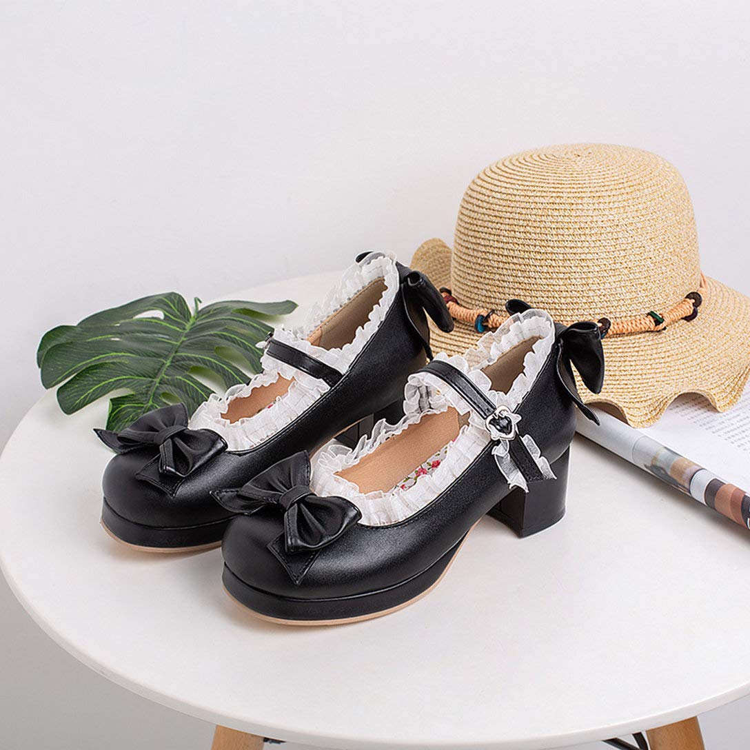 Alsoloveu Women's Lolita Platform Mary Jane Shoes - Chunky Heel Ankle Strap Round Toe Sweet Dress Shoes for Cosplay, Tea Parties & Vintage Fashion