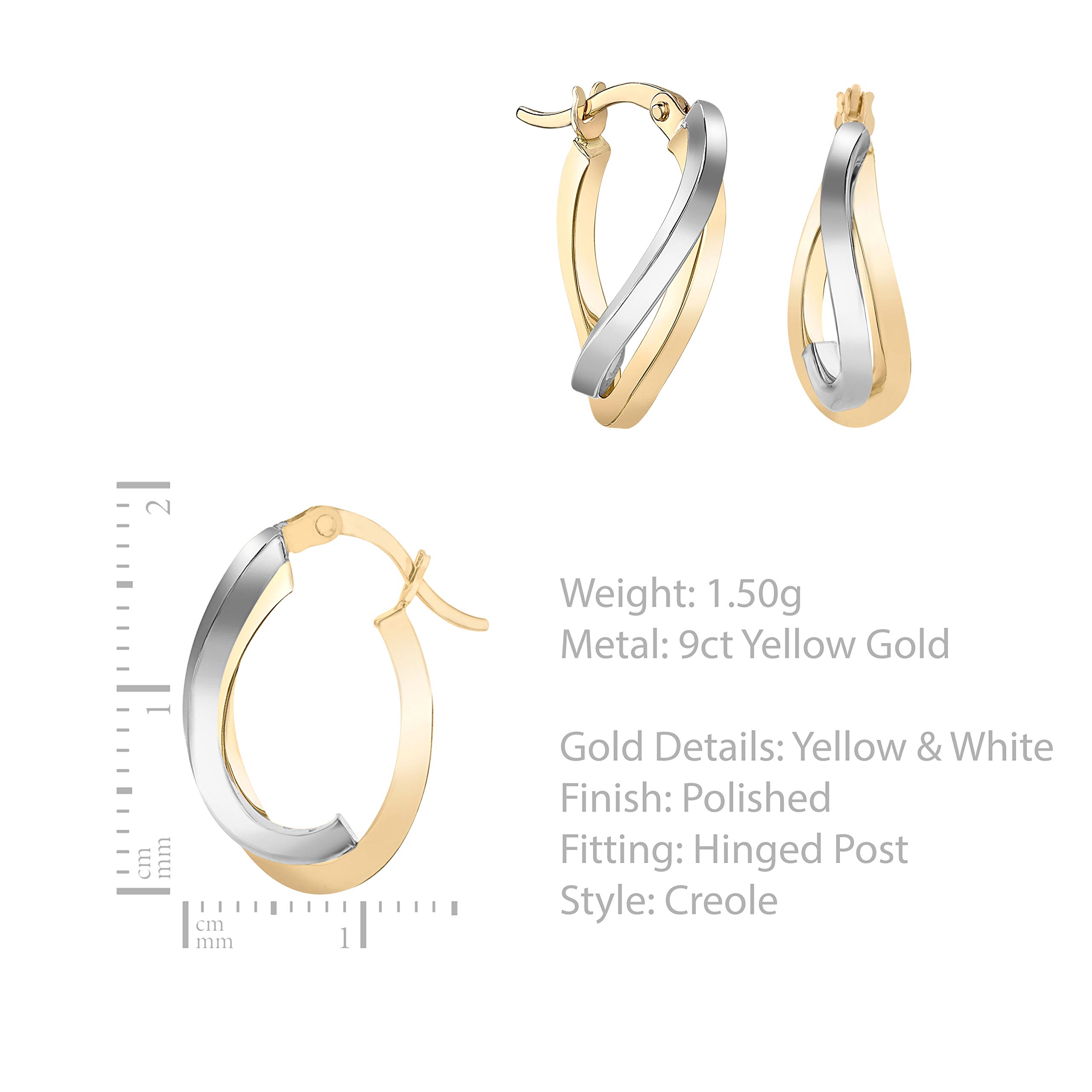 Carissima 9K Two-Tone Gold Wave Creole Earrings for Women | Elegant Hoop Earrings for Everyday Wear & Special Occasions