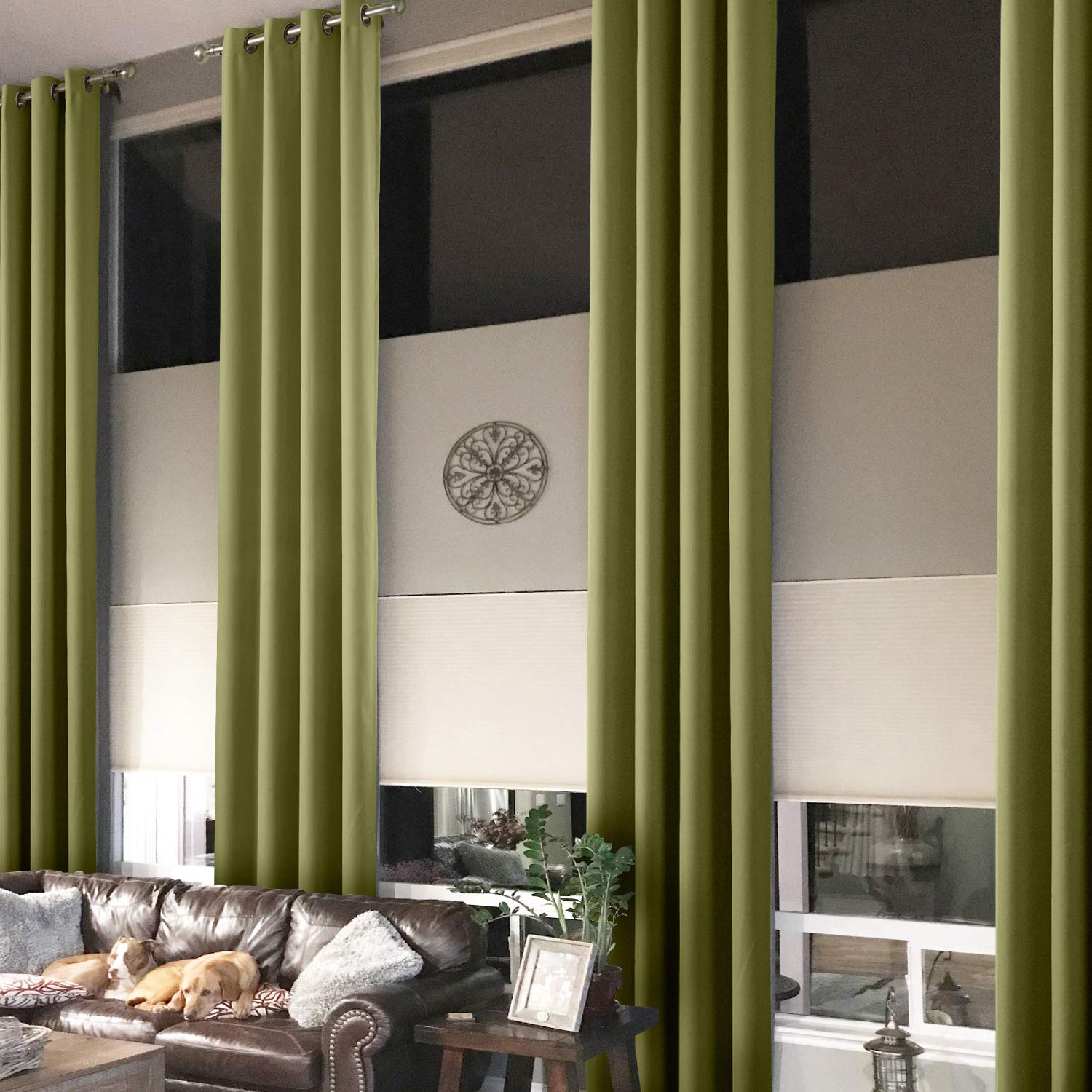 Blackout Grommet Curtains for Windows & Patio Doors - Olive Green, 1 Panel - Light Blocking Room Darkening Window Treatment for Bedroom, Living Room & Nursery