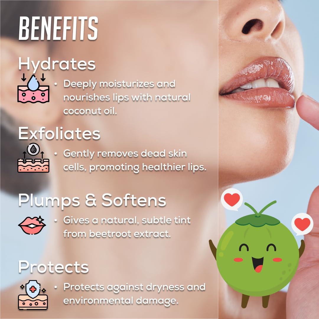 Bee & Beauty Moisturizing Lip Serum Roll On - 5ml | Coconut Infused Hydrating Lip Treatment | Nourishes, Hydrates & Exfoliates Lips | Natural Pink Tint | Unisex Daily Lip Care | Perfect for Dry Lips, Chapped Lips & Pre-Makeup Prep