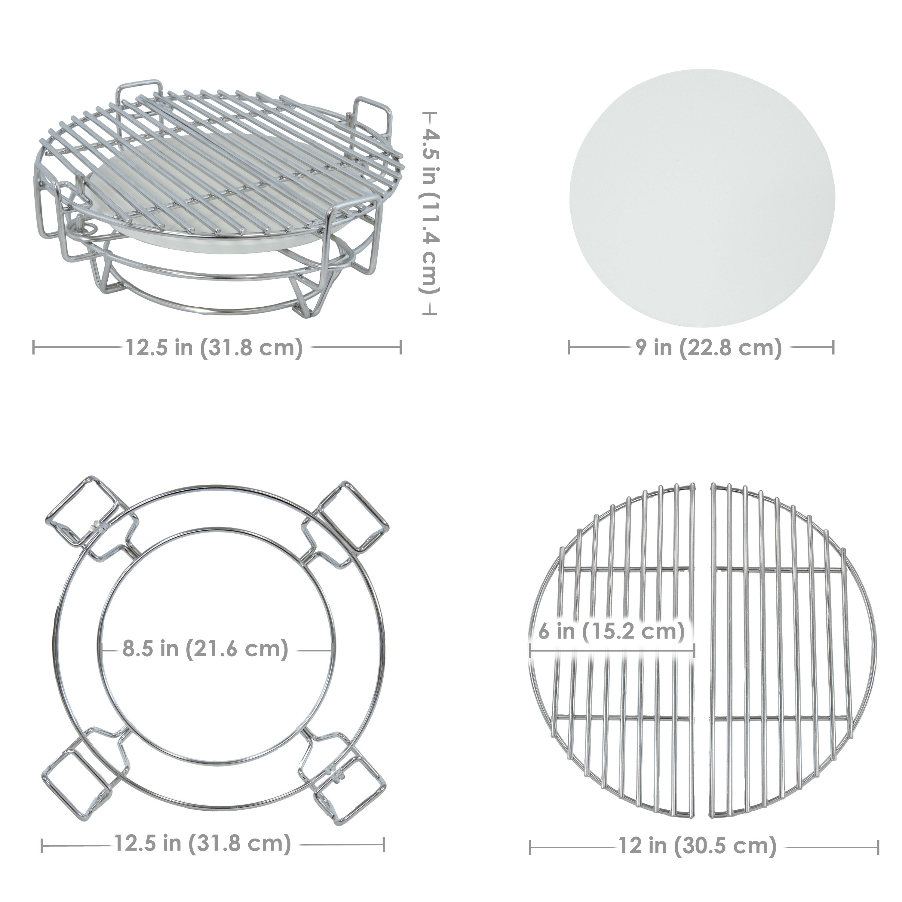 Sunnydaze Half Moon Cooking Grate for Charcoal Kamado Egg Grill - Heavy Duty Stainless Steel BBQ Grill Accessories for Outdoor Cooking, Grilling, Smoking & Camping