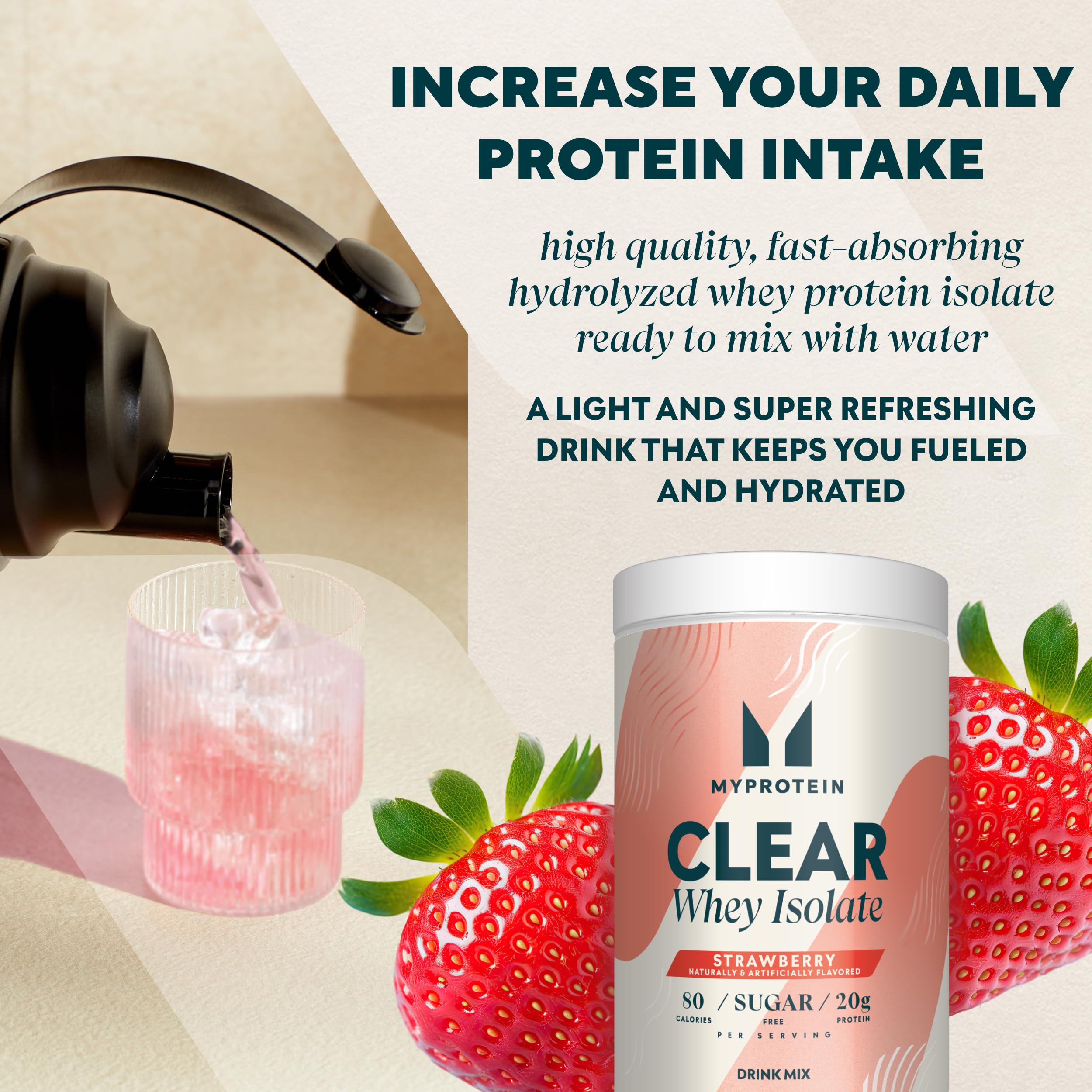 Myprotein Clear Whey Isolate Protein Powder - 1.1 Lb (20 Servings) Strawberry Flavor, 20g Protein per Serving, Naturally Flavored, Low Sugar, Post-Workout Recovery Drink Mix for Gym, Fitness & Weight Loss
