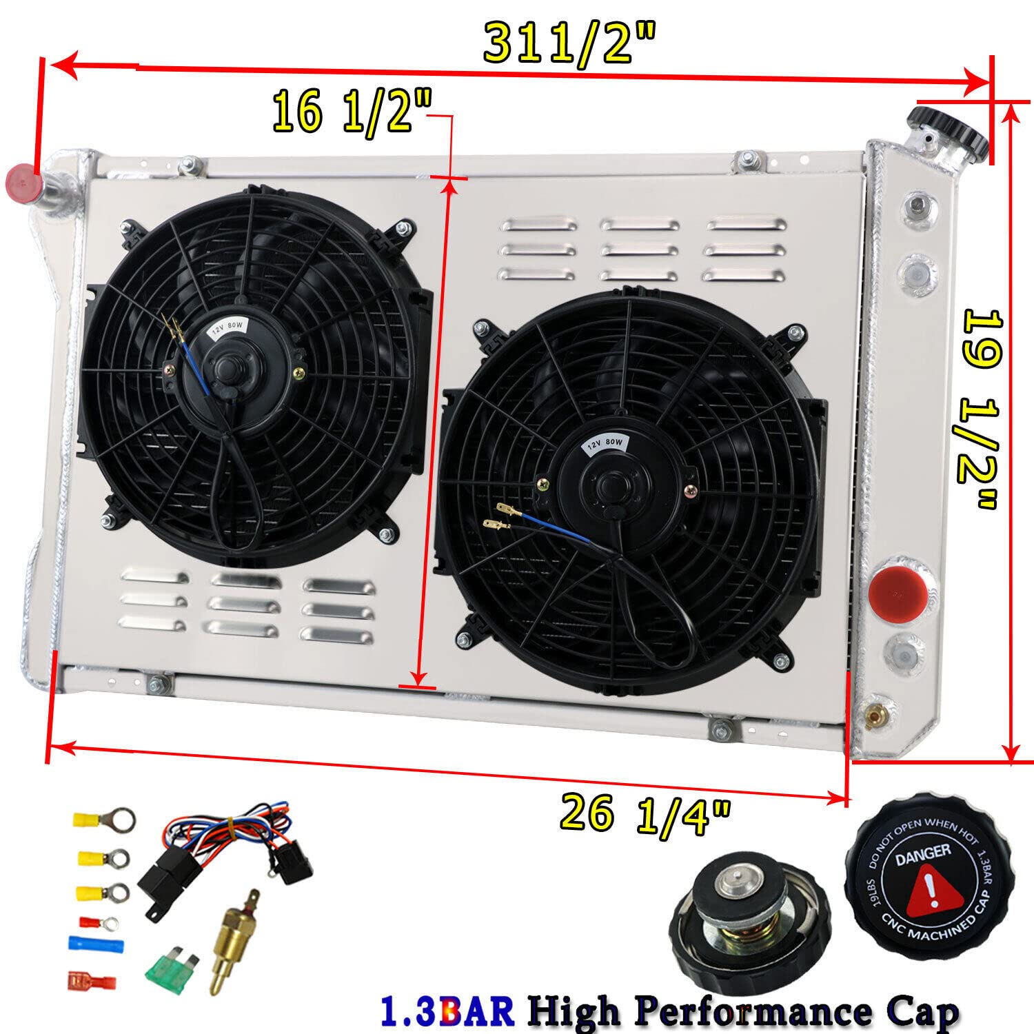 ALLOYWORKS 4-Row Full Aluminum Radiator with Dual 12