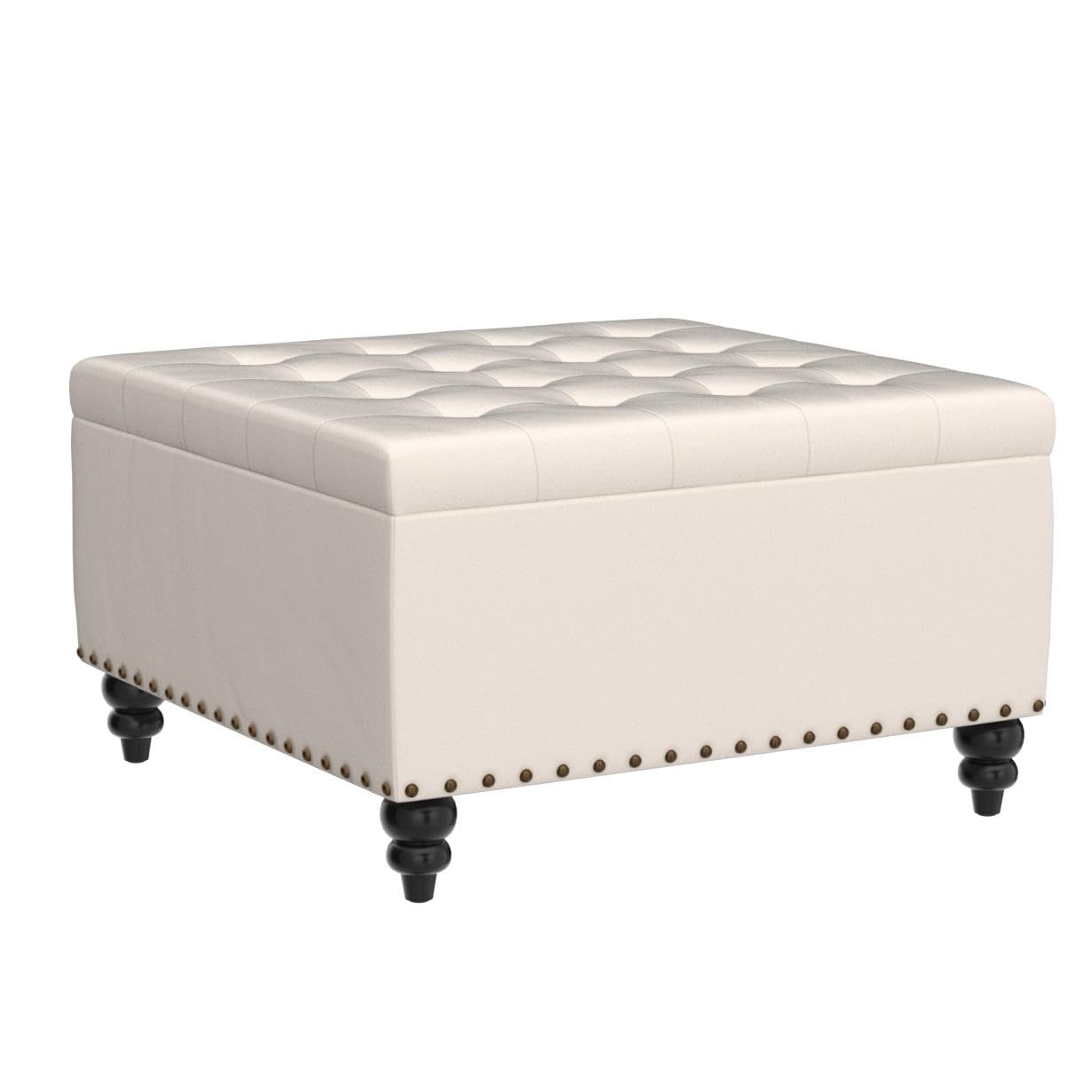 HUIMO Square Storage Ottoman - Multifunctional Coffee Table with Hidden Storage for Living Room, Bedroom, or Office (Beige) - Perfect for Extra Seating, Footrest, and Home Organization