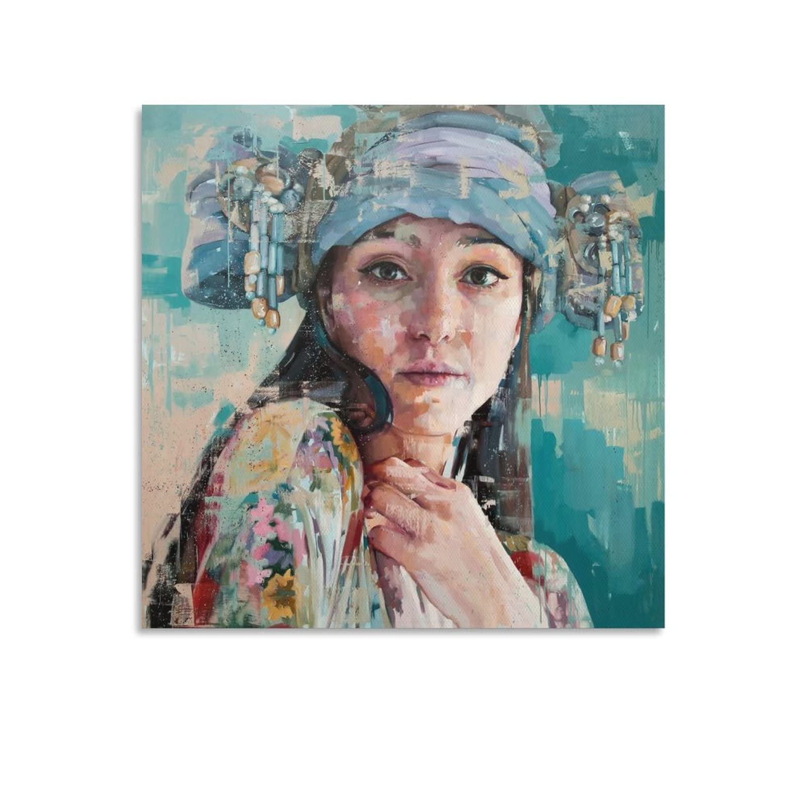 Elegant Woman Art Painting - Beautiful Girl Canvas Wall Decor for Bedroom, Living Room, Office & Kitchen - 28x28 inch (70x70cm) Modern Home Decor - Perfect for Housewarming Gifts & Interior Design
