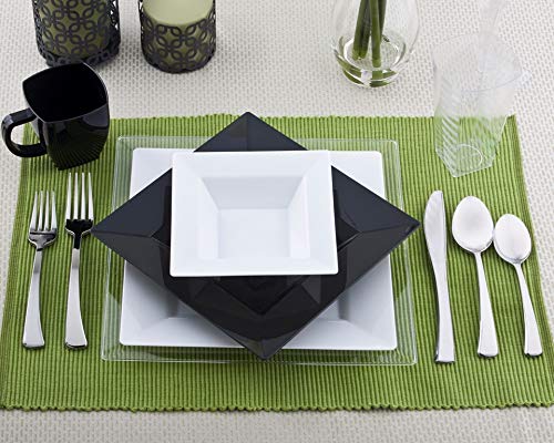 10.75 Inch Square Black Plastic Dinner Plates - Pack of 10 | Durable & Stylish for Parties, Picnics, BBQs & Everyday Use