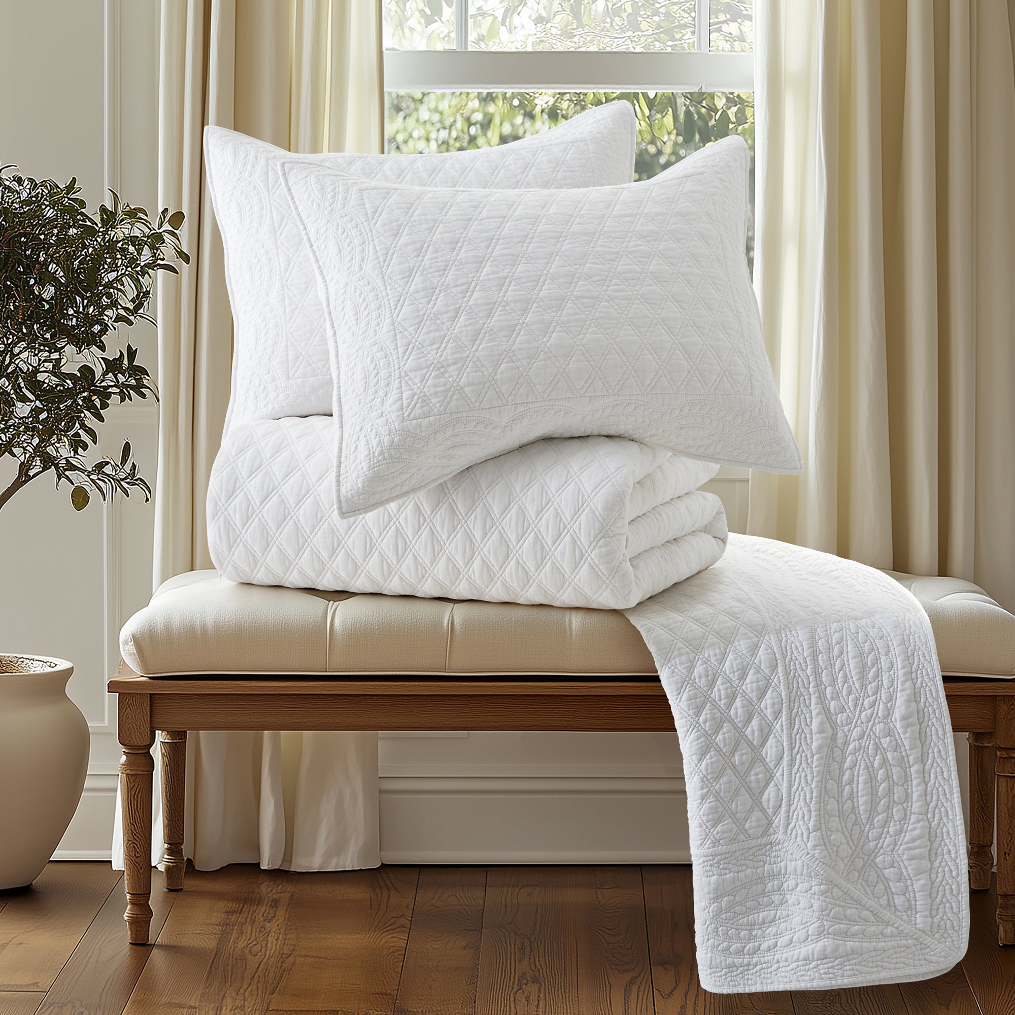 Luxury Ballou Bedspread Set - Soft & Breathable Queen Size Bedding - Perfect for Master Bedroom, Guest Room & Hotel Decor