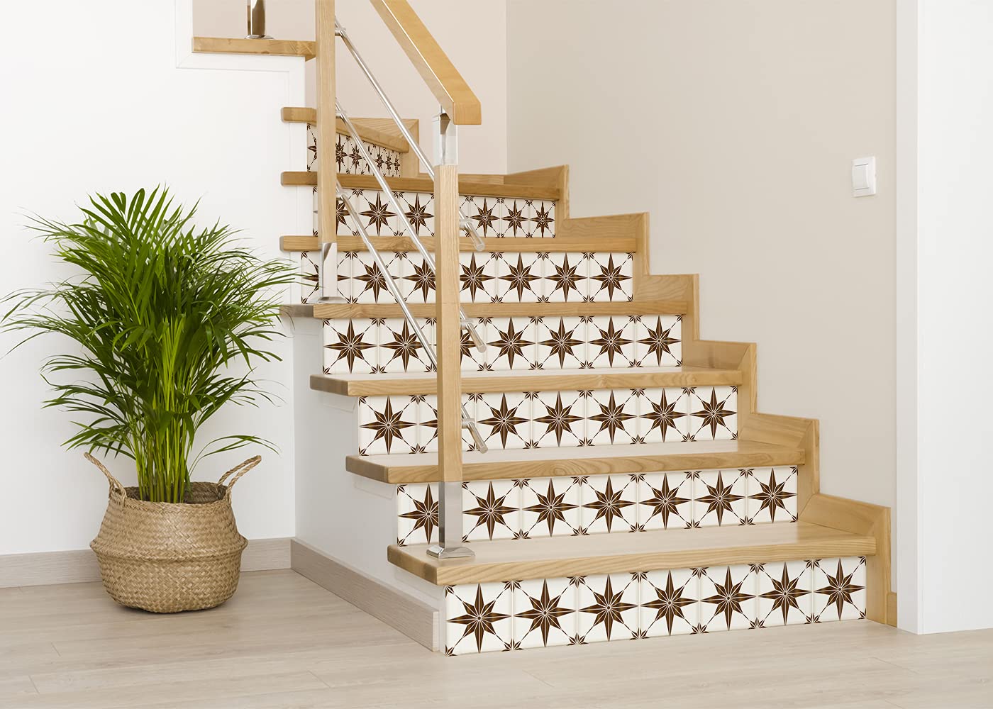 Mi Alma 24-Piece Talavera Tile Stickers – Peel and Stick Wall Decals for Easy DIY Home Decor (Brown Star, 8x8 inch) – Perfect for Bathroom, Kitchen, Backsplash & Spanish-Style Interior Design