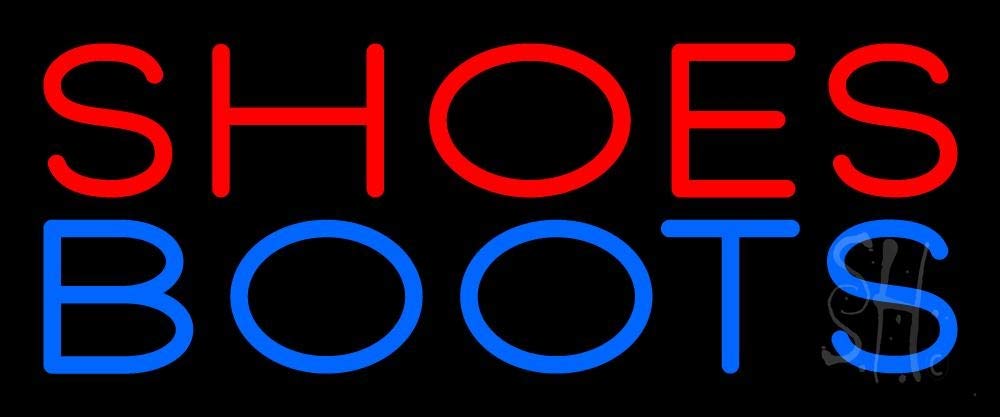 Vibrant Red Shoes Blue Boots LED Neon Sign 6x15 Inches - Black Square Cut Acrylic Backing with Dimmer Switch | Ultra-Bright Premium Indoor LED Neon Light for Retail Store Décor, Shop Window Display & Bar Wall Art | Perfect for Boutiques, Sneaker Stores & Nightclub Lighting