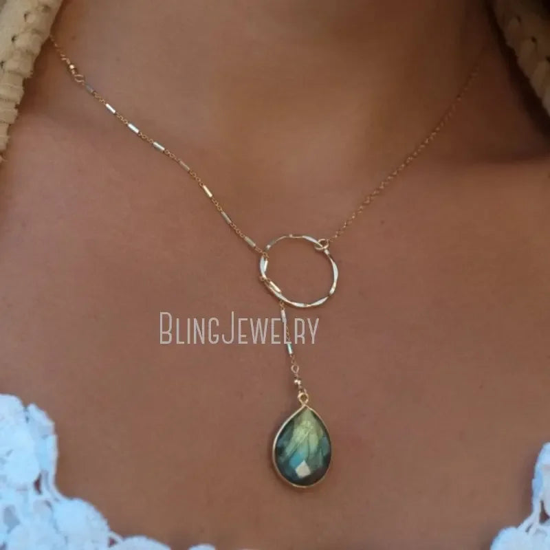 10pcs Labradorite Moonstone Amethyst Tear Drop Lariat Necklace for Women - Elegant Stone Chain Choker Statement Jewelry for Bridesmaid, Gift & Everyday Wear | Boho Chic, Wedding & Party Accessories