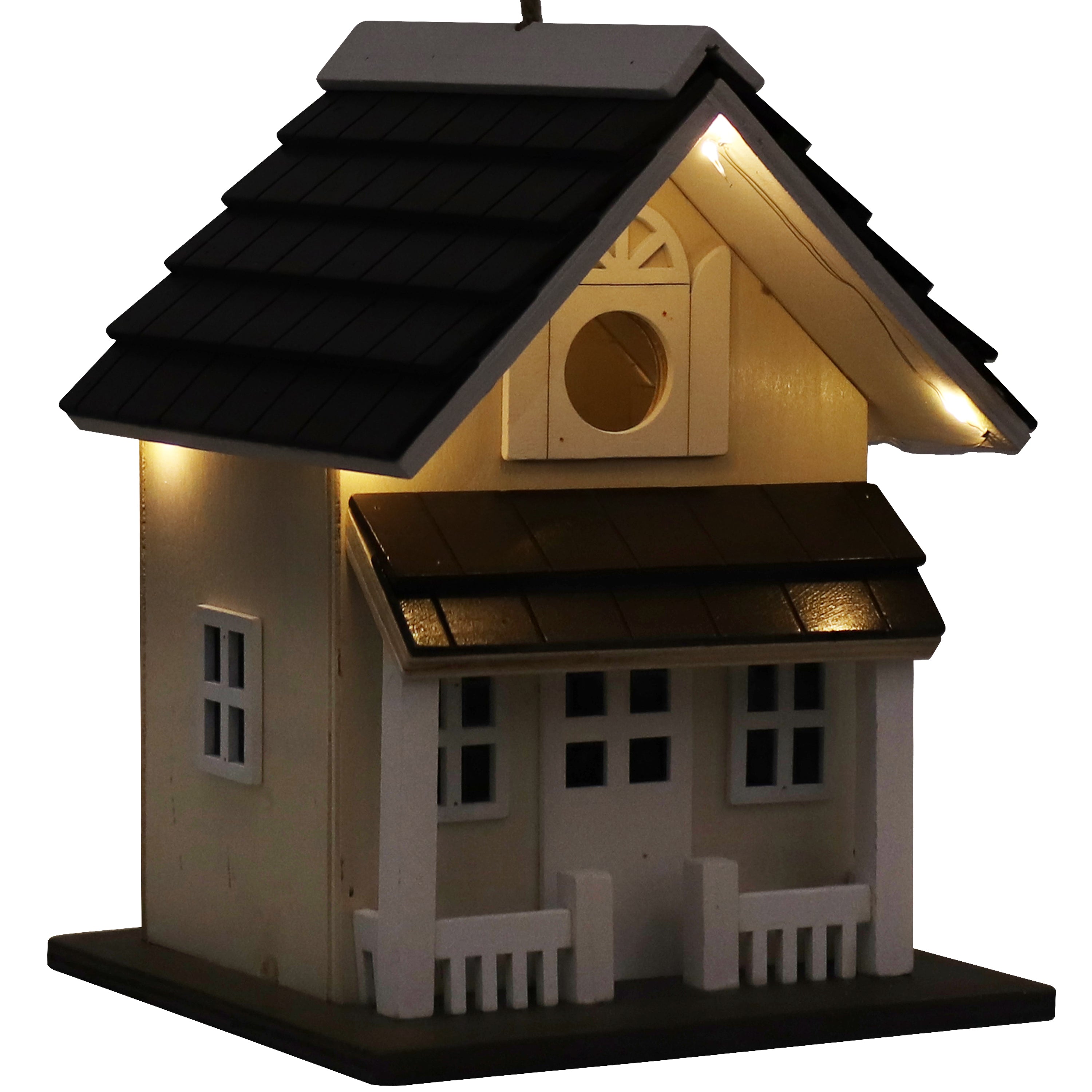 Sunnydaze Solar Powered LED Hanging Bird House - Weatherproof Wooden Outdoor Decor for Garden, Patio, and Backyard - Attracts Birds with Cozy Home Design