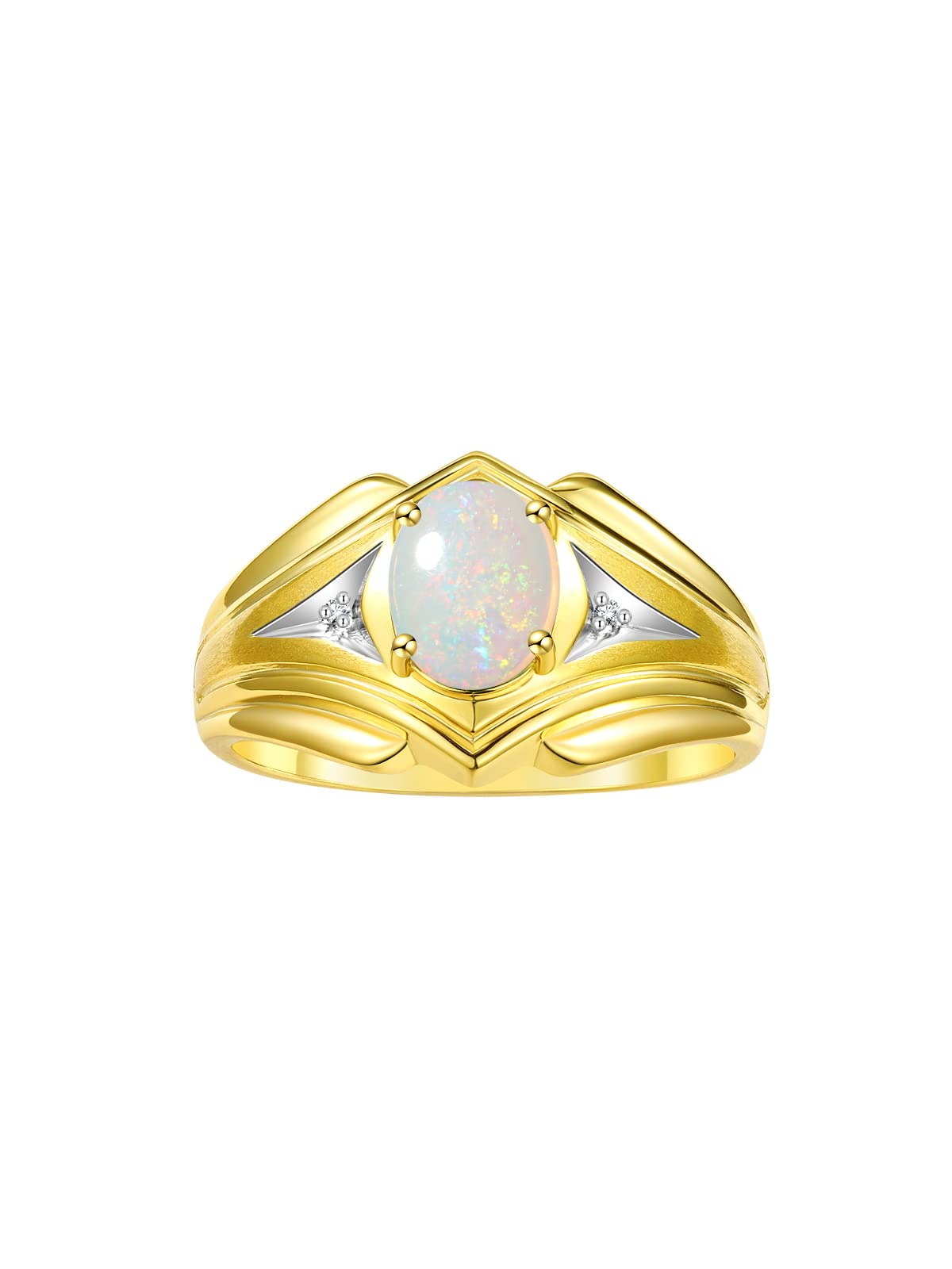 Stylish Men's Yellow Gold Plated Silver Ring with 9X7MM Oval Gemstone & Diamond - Classic Designer Birthstone Ring for Men (Sizes 8-13) | Perfect for Weddings, Anniversaries & Special Occasions
