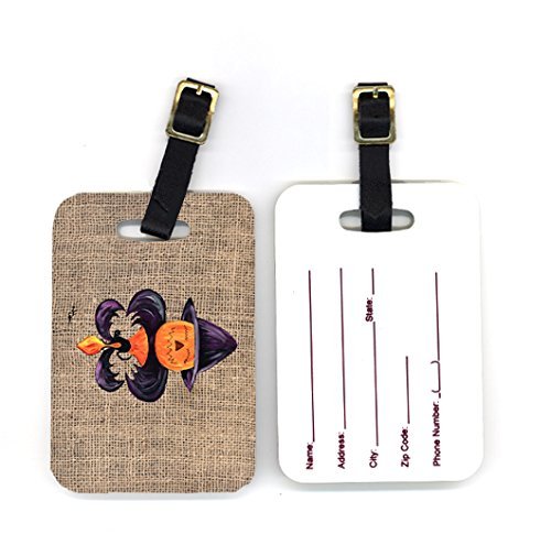 Caroline's Treasures Halloween Pumpkin Bat Fleur de Lis Luggage Tags - Large Multicolor Travel Accessories for Suitcases, Bags & Backpacks | Perfect for Halloween Travel & Spooky Vacations