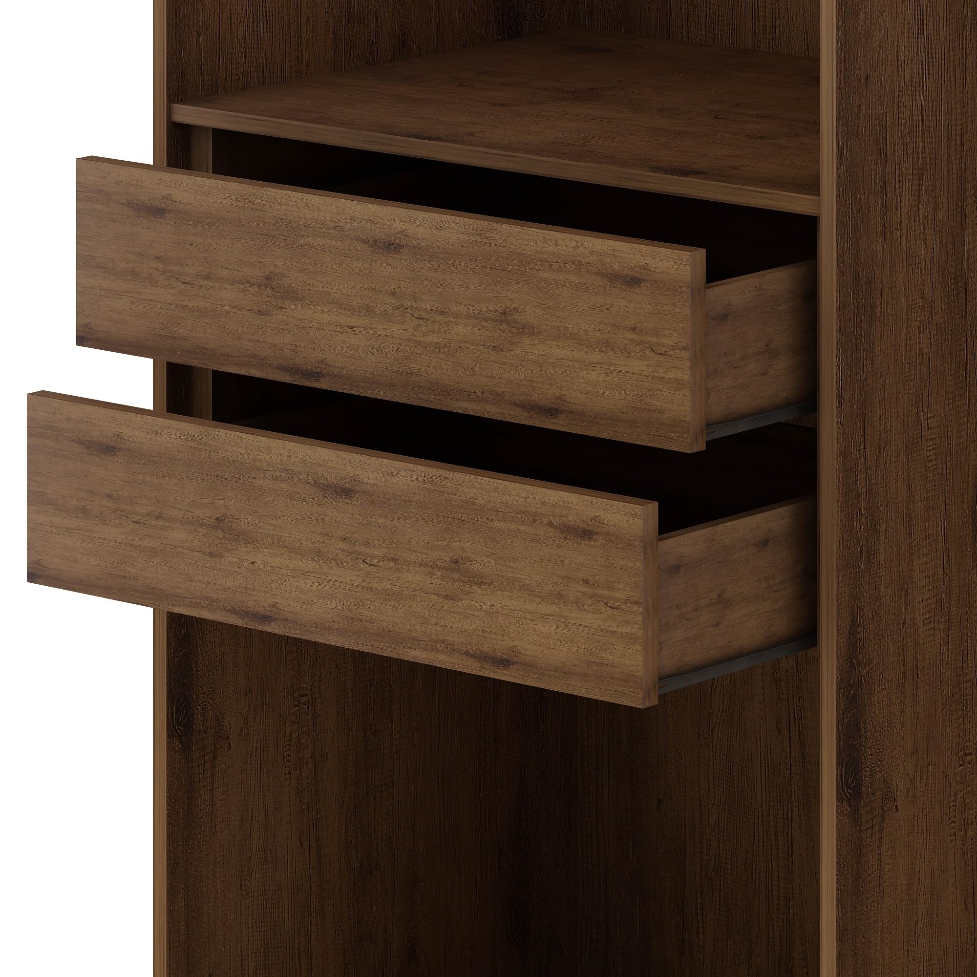 Modern Freestanding Armoire Wardrobe Closet - 2-Section Organizer with Hanging Rods, Drawers & Shelves for Bedroom Storage | Stylish Dressing Room Furniture in Nature Gray | Perfect for Master Bedrooms, Guest Rooms & Walk-In Closets