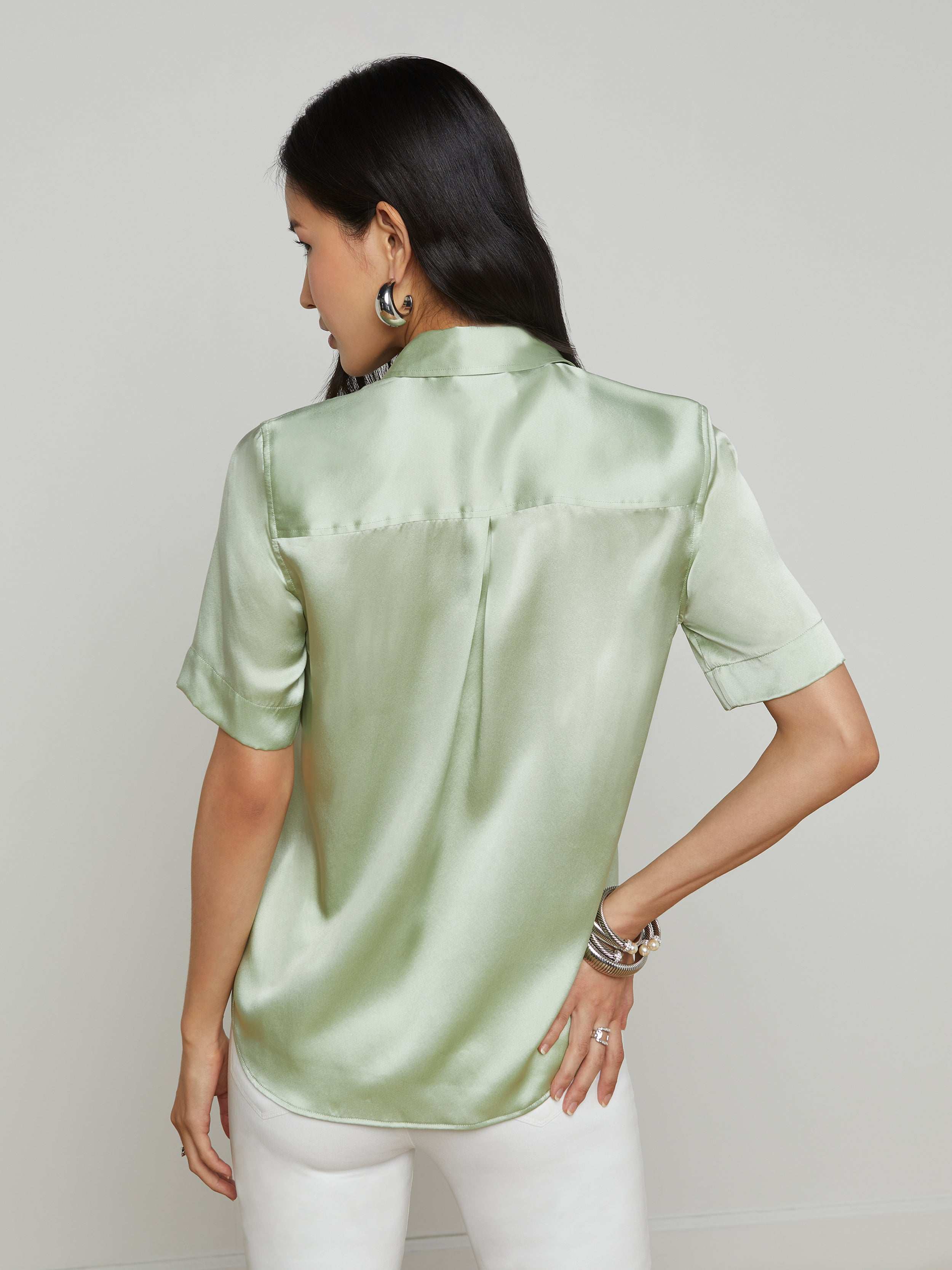 Ellah Silk Blouse for Women - Elegant Long Sleeve Button Down Shirt with Floral Print - Perfect for Office Wear, Date Night & Special Occasions