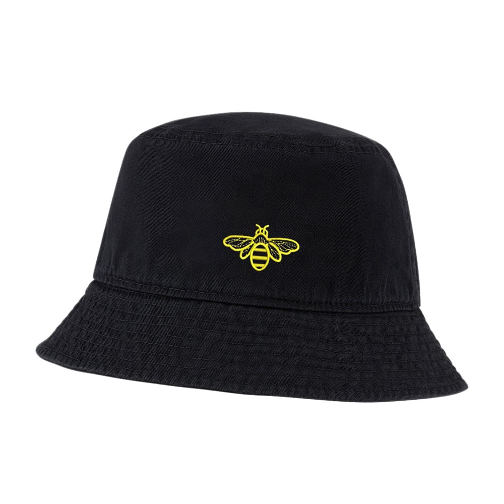 Stylish Unisex Bucket Hat - Cute Bee Embroidery on Washed Cotton for Men & Women | Perfect for Summer Outdoor Activities, Beach Vacations & Casual Wear