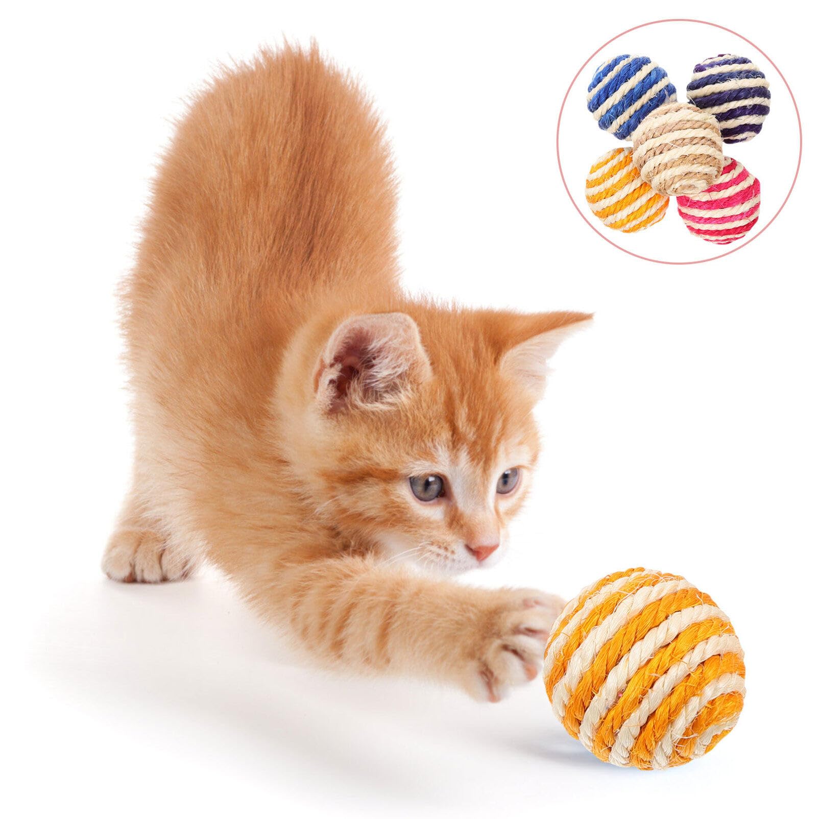 Balacoo 35-Pack Cat Sisal Ball Toys - Interactive Kitten Play, Scratch & Chew Toys with Rattle Sound - Durable Sisal Rope Woven Balls for Indoor Cats - Perfect for Playtime, Training & Exercise