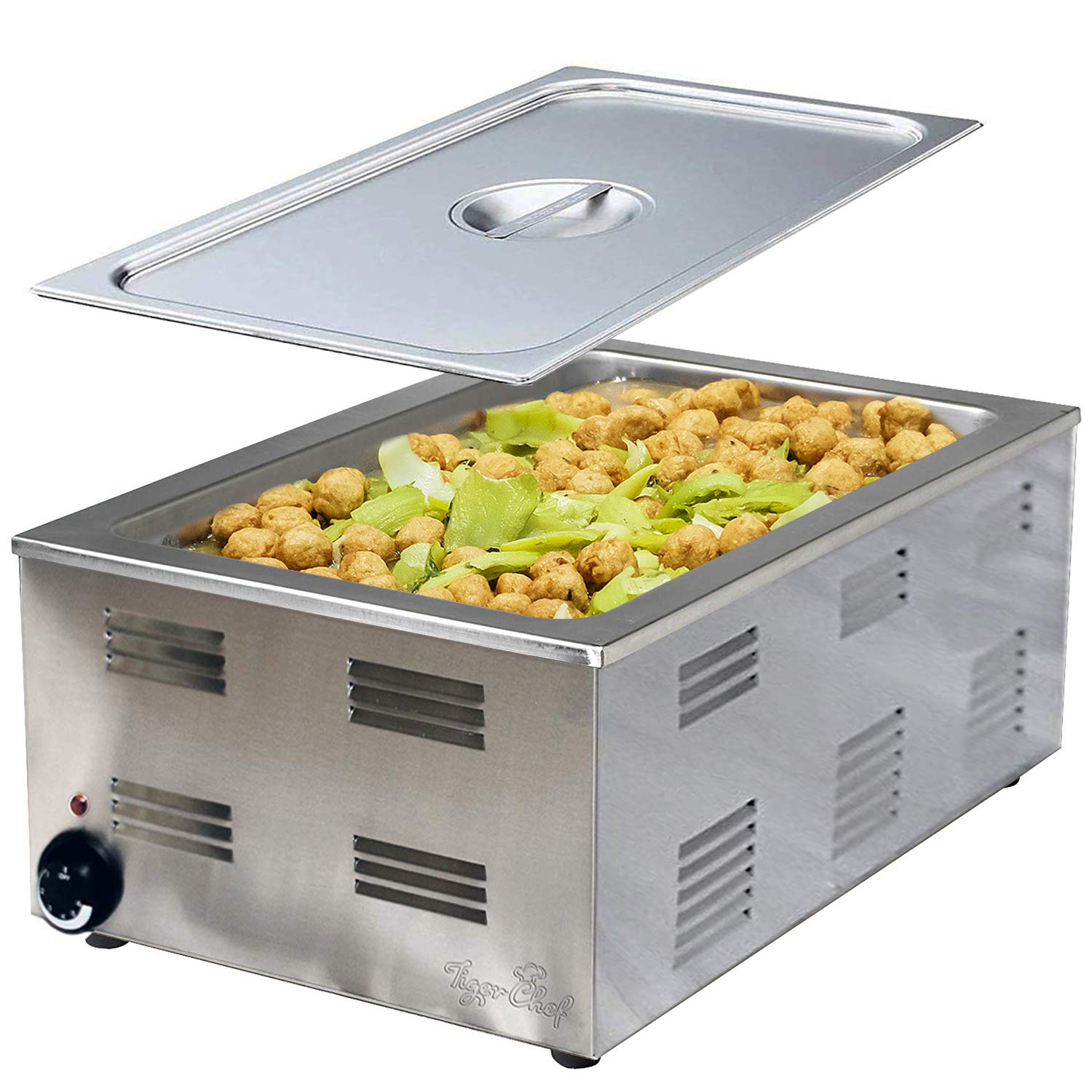 Tiger Chef Commercial Electric Food Warmer - Full Size Countertop Buffet Steam Table with Pan Cover - Ideal for Restaurants, Catering & Buffet Service