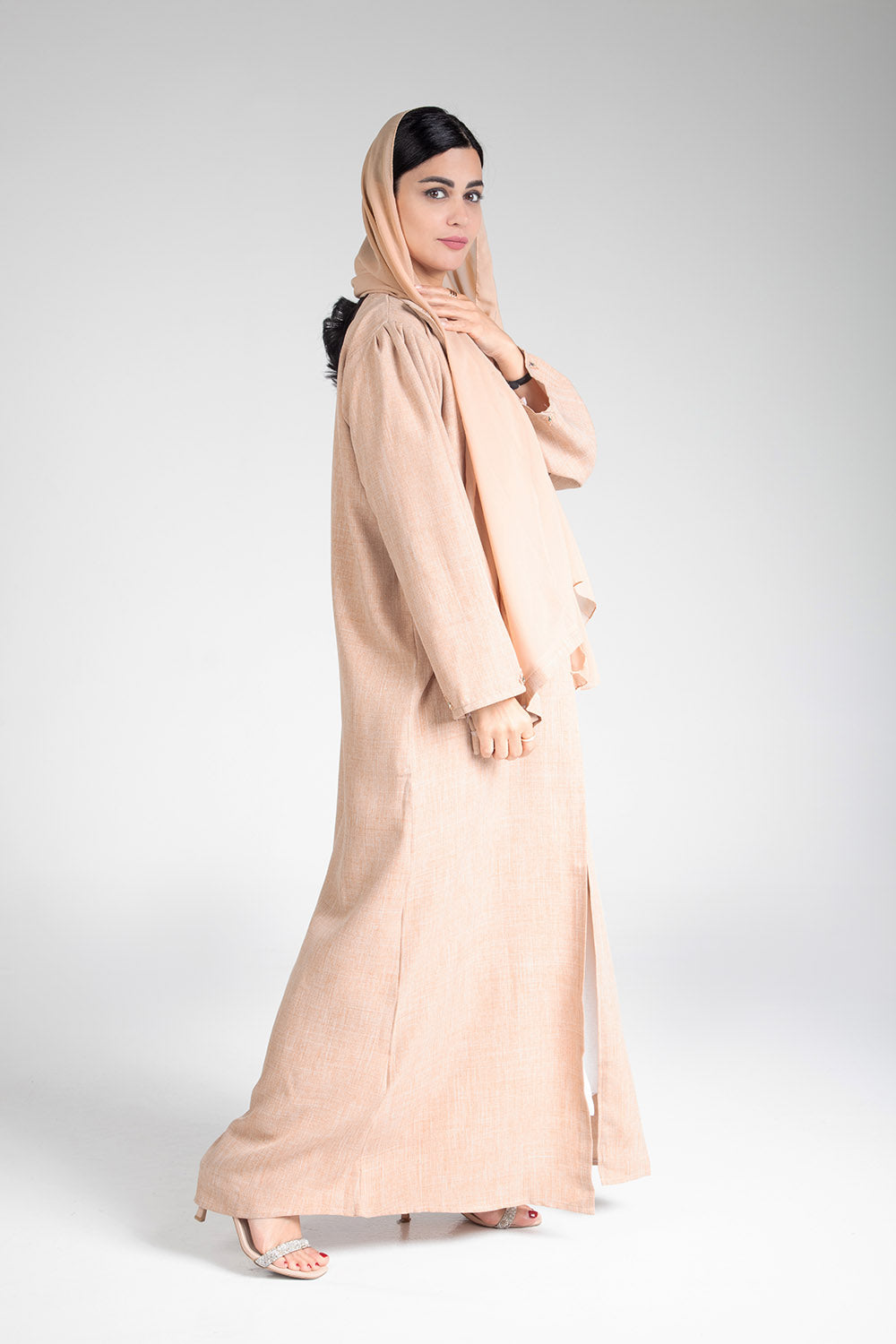 Elegant Desert Sand Open Abaya - Modest Muslim Prayer Dress for Women - Perfect for Prayer, Mosque, and Special Occasions