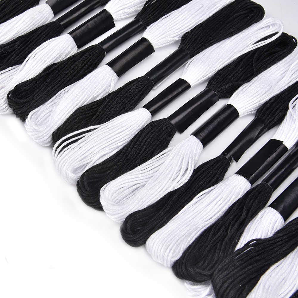 24 Skeins Black & White Cotton Embroidery Floss for Cross Stitch, Friendship Bracelets & Knitting - Includes 12 Floss Bobbins - Perfect for DIY Crafts, Needlework Projects & Handmade Gifts