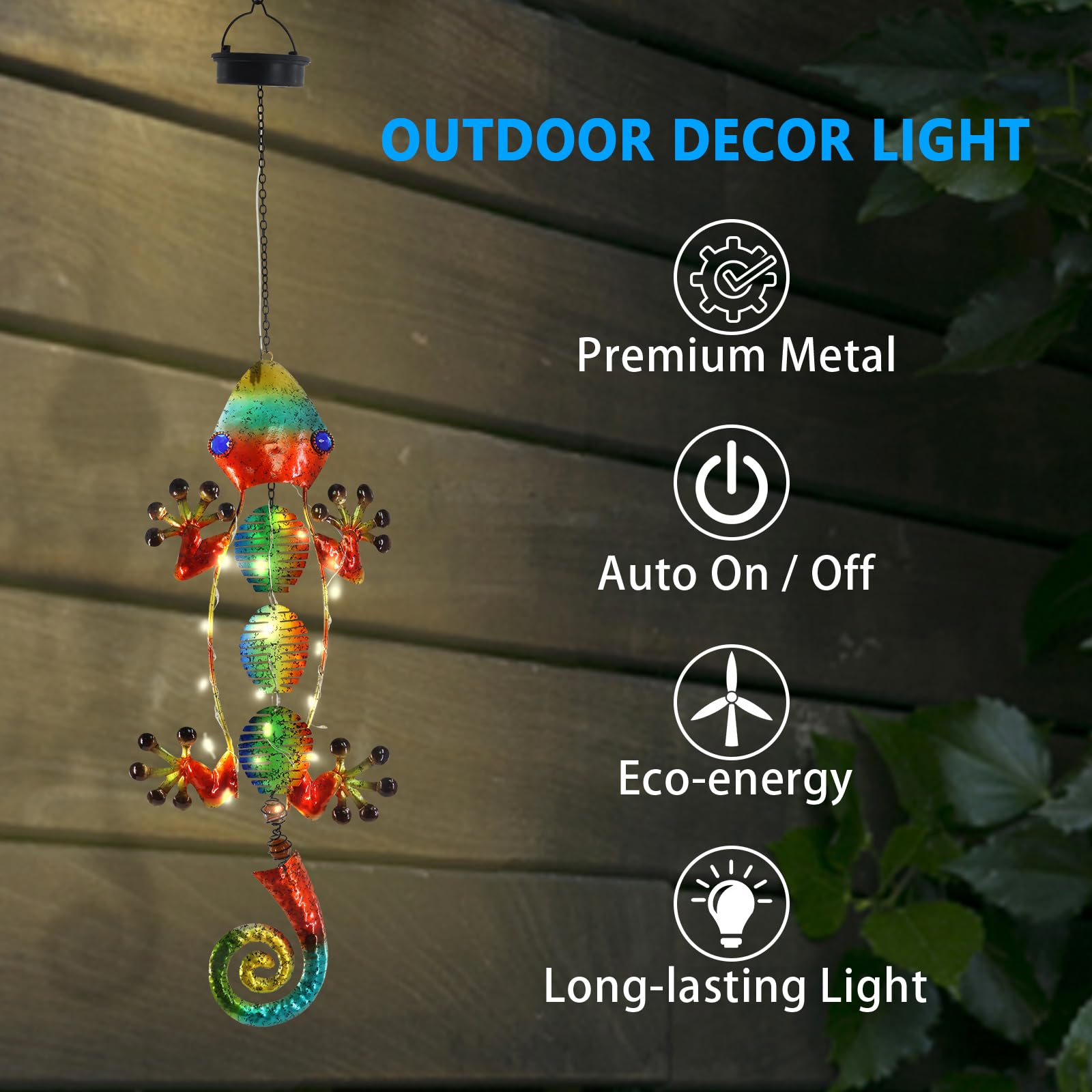 Solar Powered Hanging Lanterns - Waterproof Metal Gecko Outdoor Lights for Backyard, Porch, Patio, Garden, Pathway - Decorative Lighting for Camping, BBQ Parties & Evening Ambience
