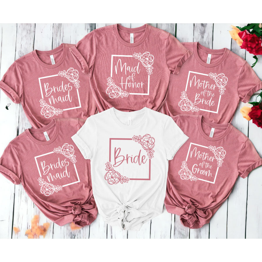 Matching Floral Square T-Shirts for Bride & Bridesmaids - Women's Party Outfits for Bachelorette, Wedding, and Bridal Showers